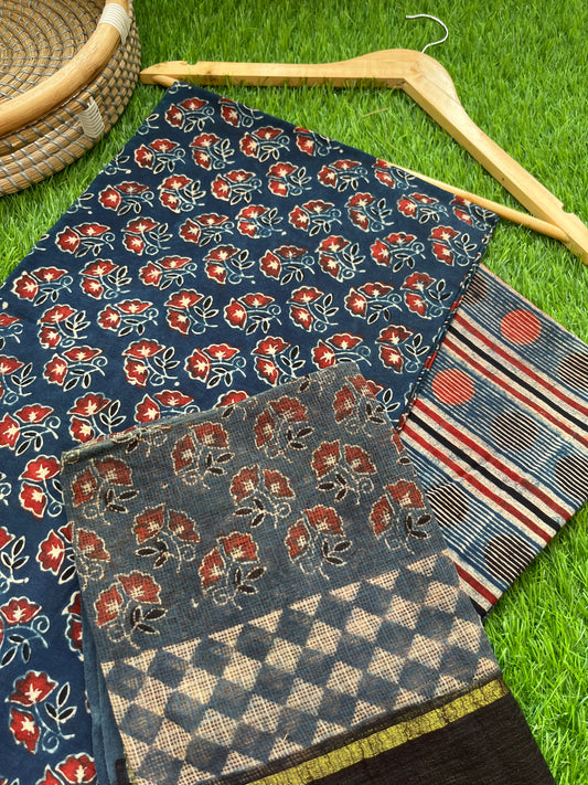 Ajrakh cotton Kurta bottom and kota doria dupatta