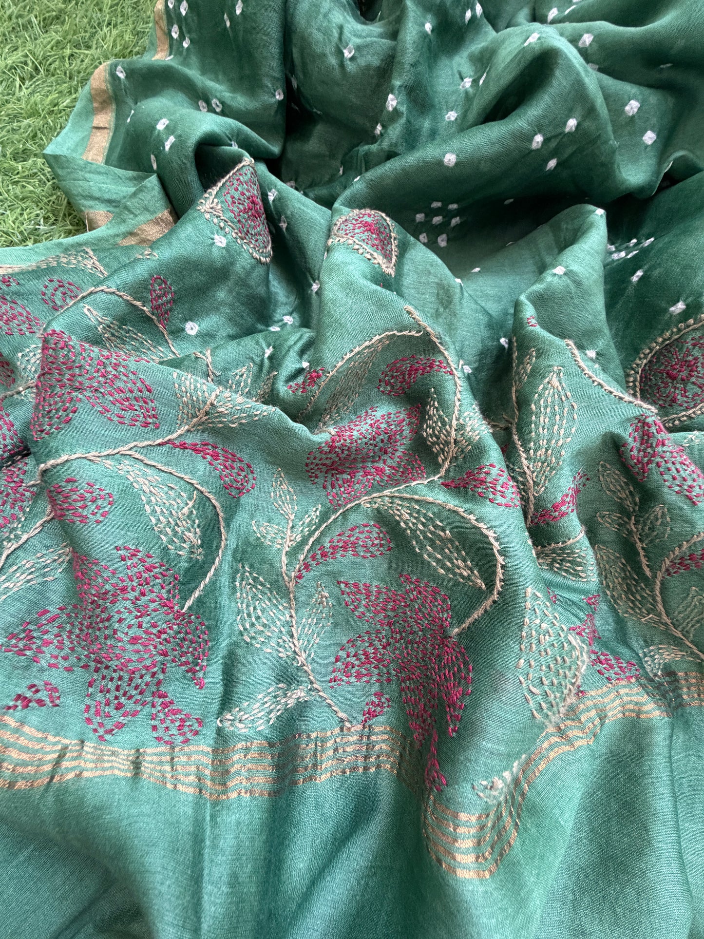 Khadi check kurta bottom pure chanderi bandhani chikankari dupatta