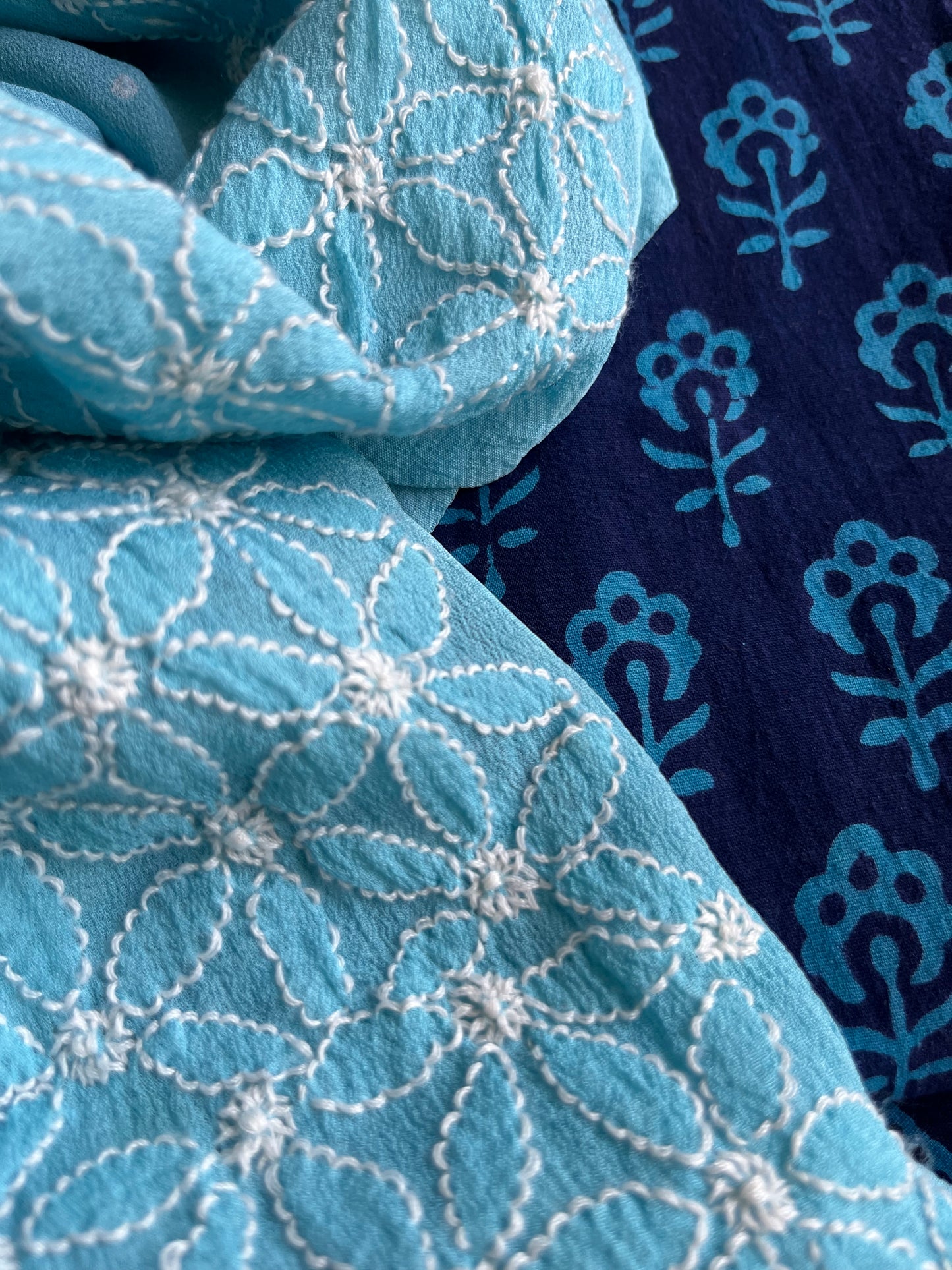 Cotton kurta bottom pure georgette chikankari bandhani dupatta