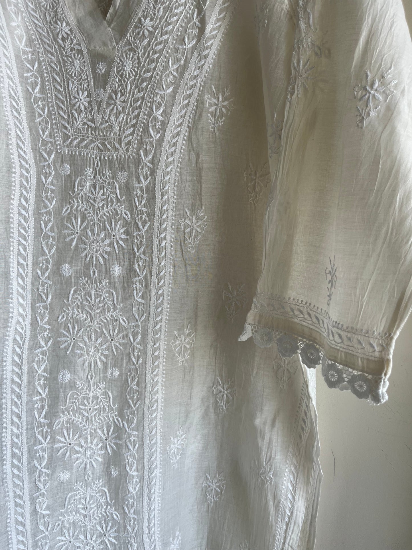 Chanderi chikan shirt and a-bottom