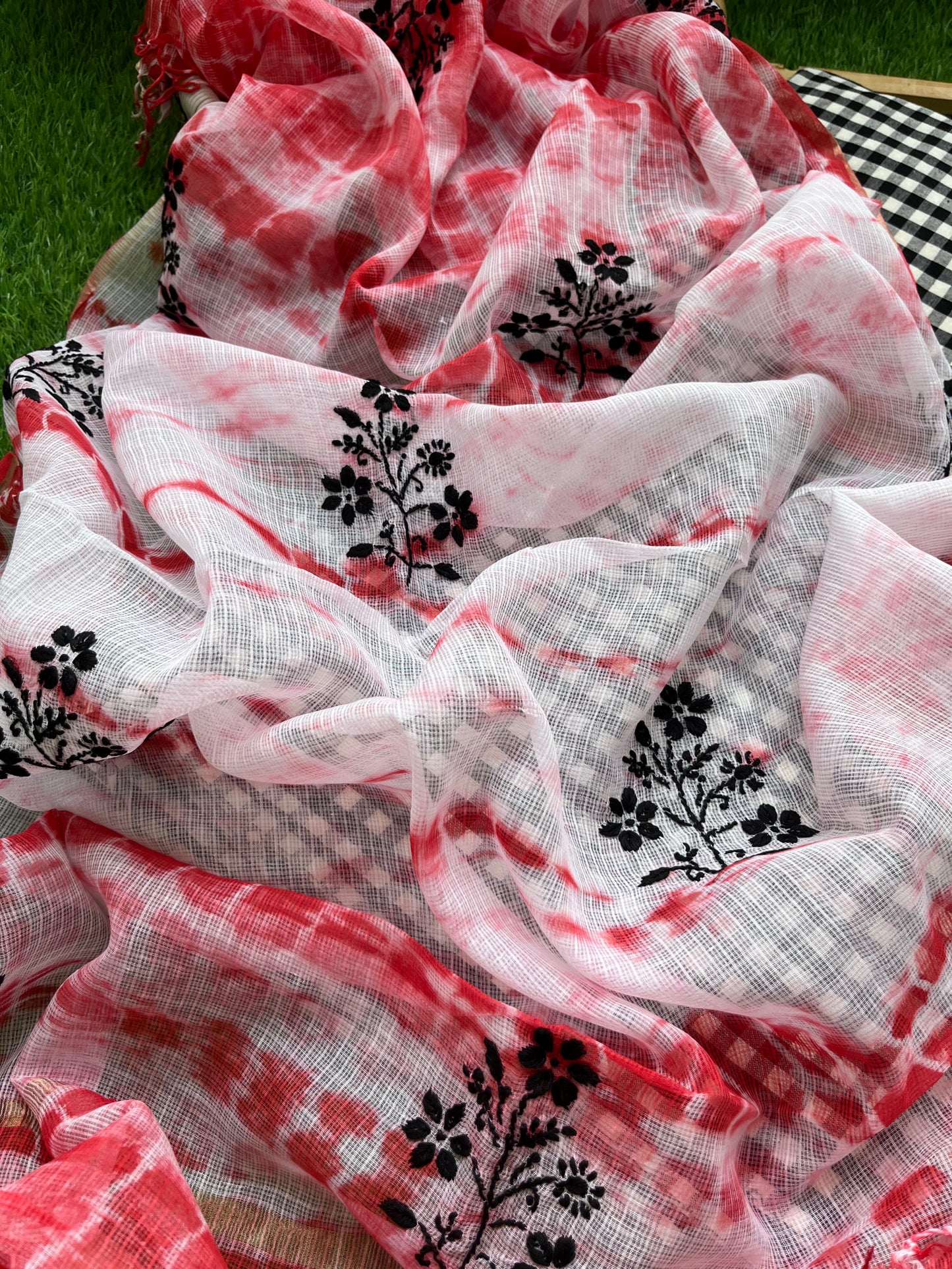 Kota doria Chikankari Dupatta cotton Fabric