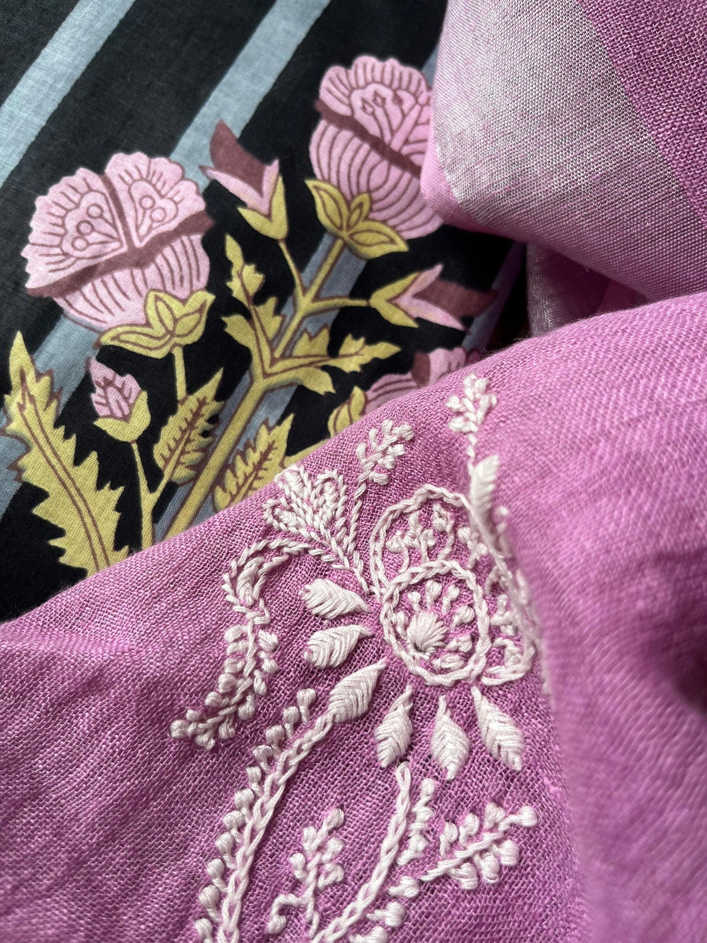 Cotton block print kurta bottom fabric chikan work dupatta