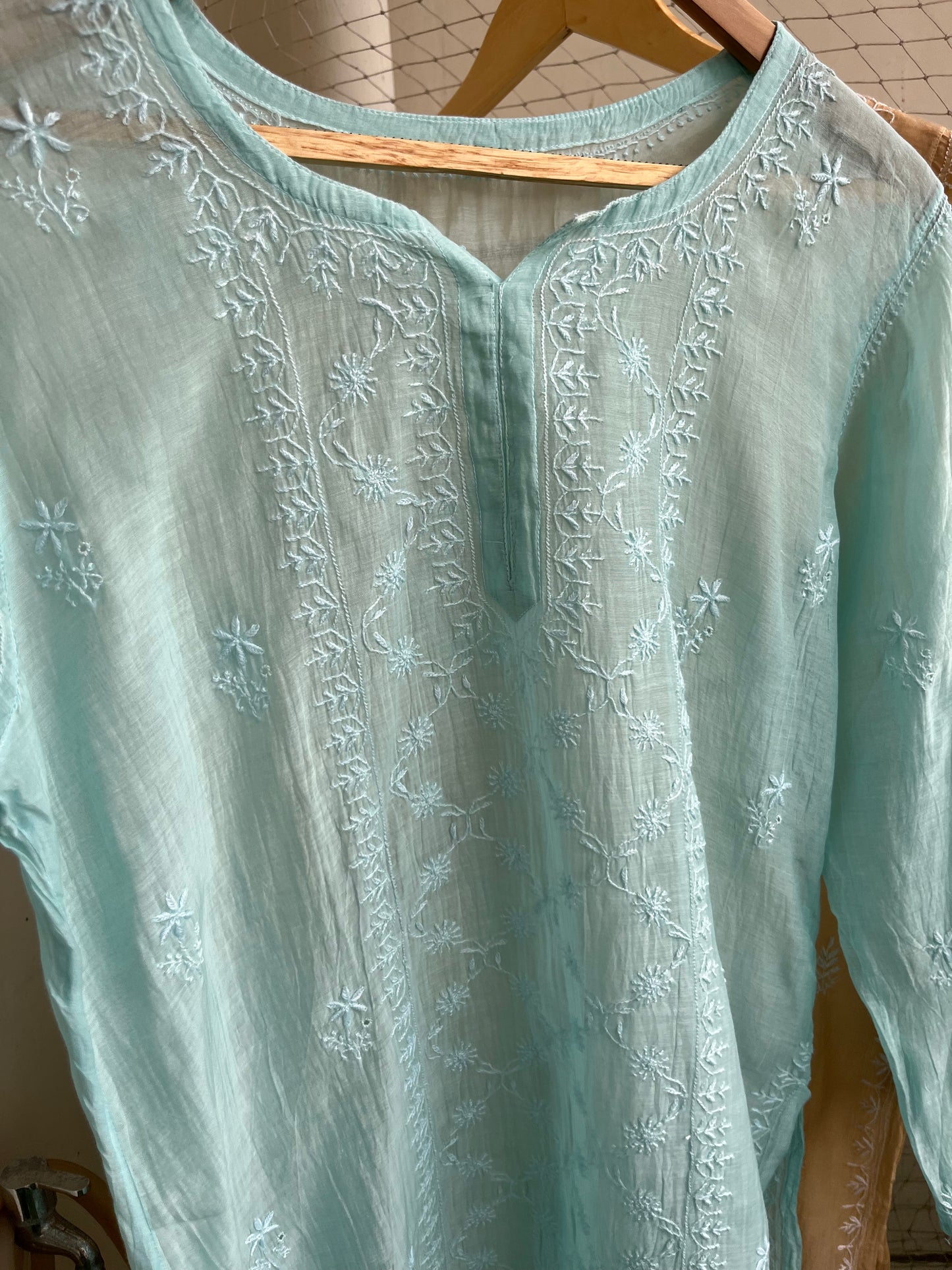 Chanderi chikan work short Kurti