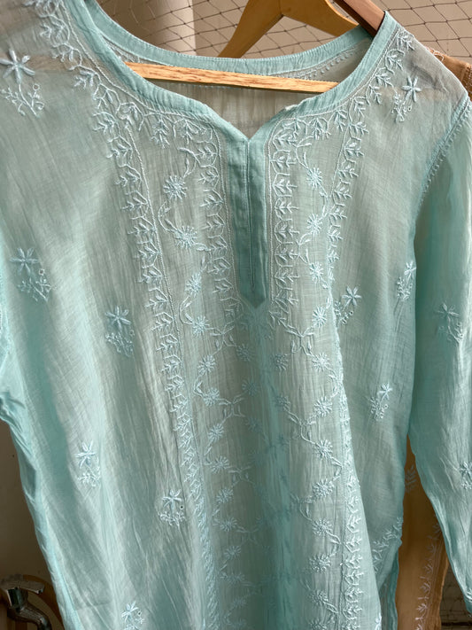 Chanderi chikan work short Kurti