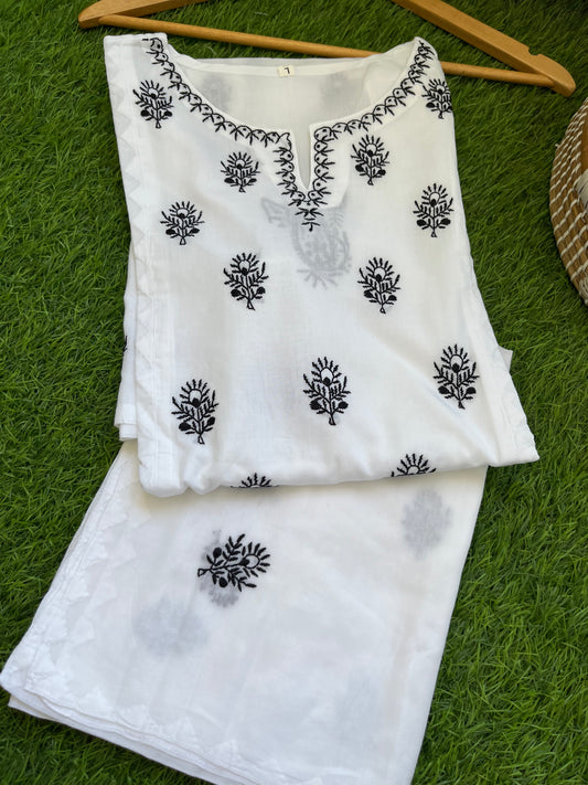 Cotton chikankari kurta dupatta