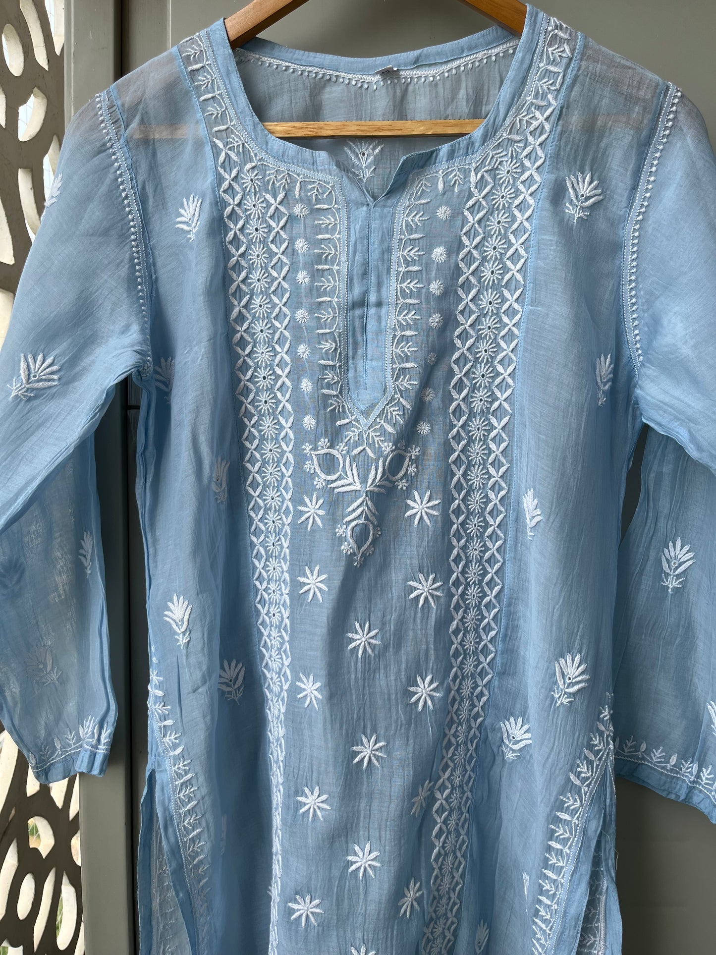 Chanderi chikan work short Kurti