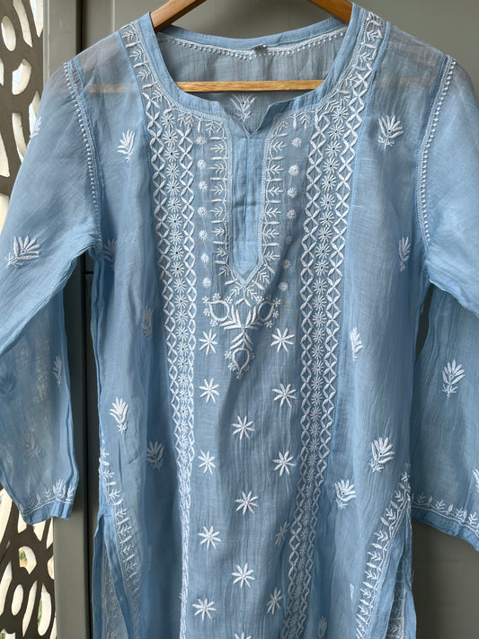 Chanderi chikan work short Kurti