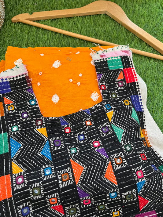 Mirror work patch with bandhani kurta fabric