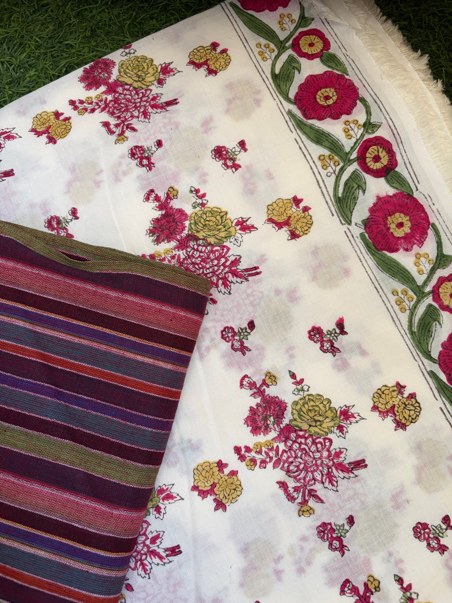 Khadi Cotton stripes and Block Print