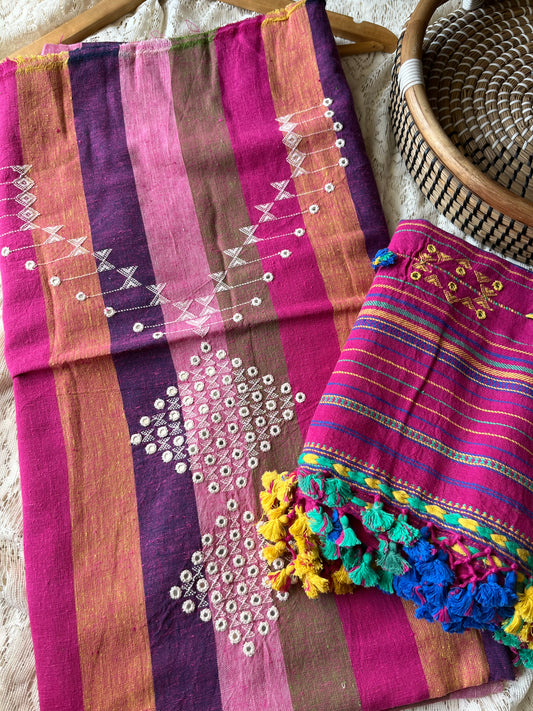 Handwoven organic kala Cotton kurta bottom dupatta