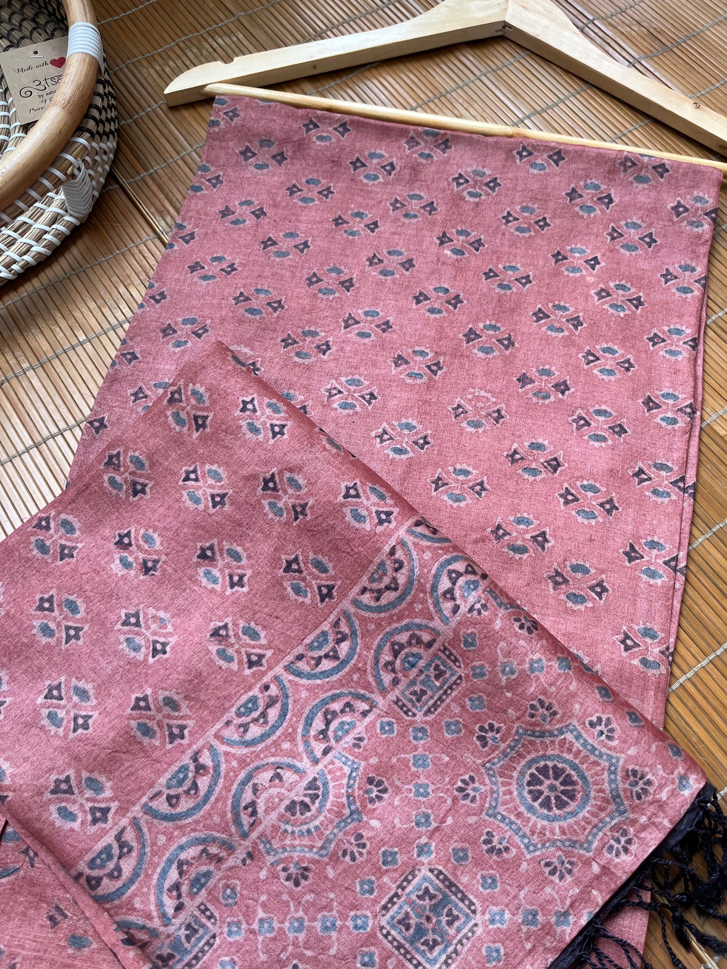 Tussar silk Ajrakh Kurta and dupatta
