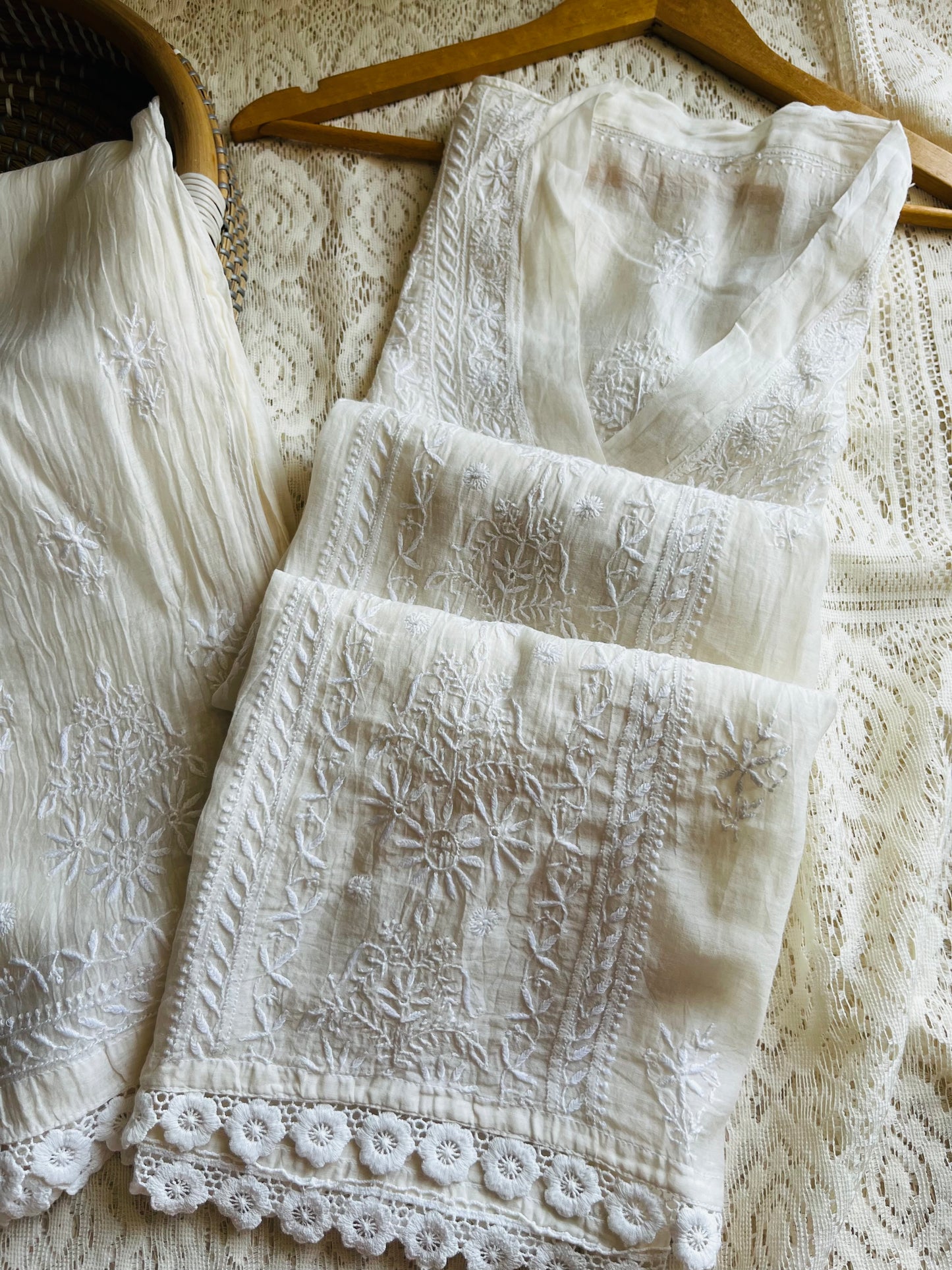 Chanderi chikan shirt and a-bottom