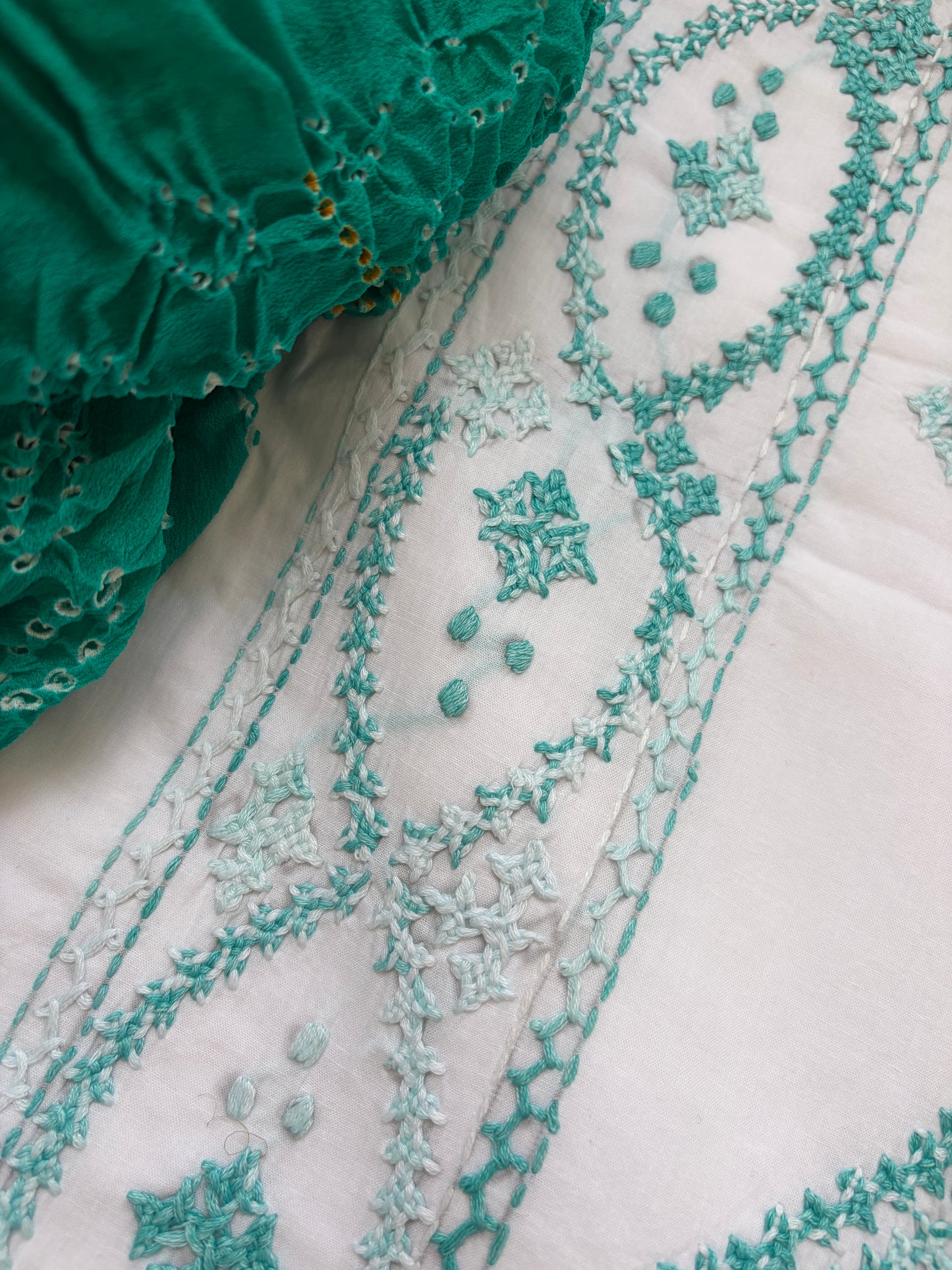 Cotton sindhi work kurta fabric with chinon dupatta
