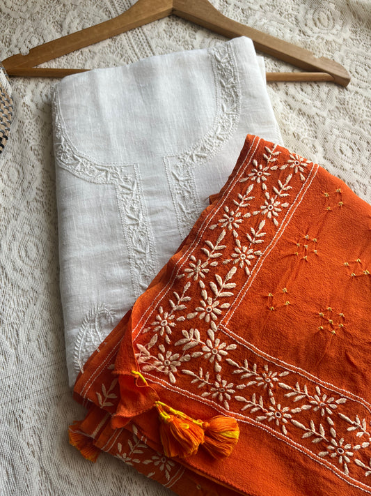 Cotton Chikankari kurta with pure georgette dupatta