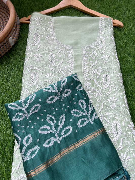 Chanderi Chikankari Kurta bandhani Dupatta