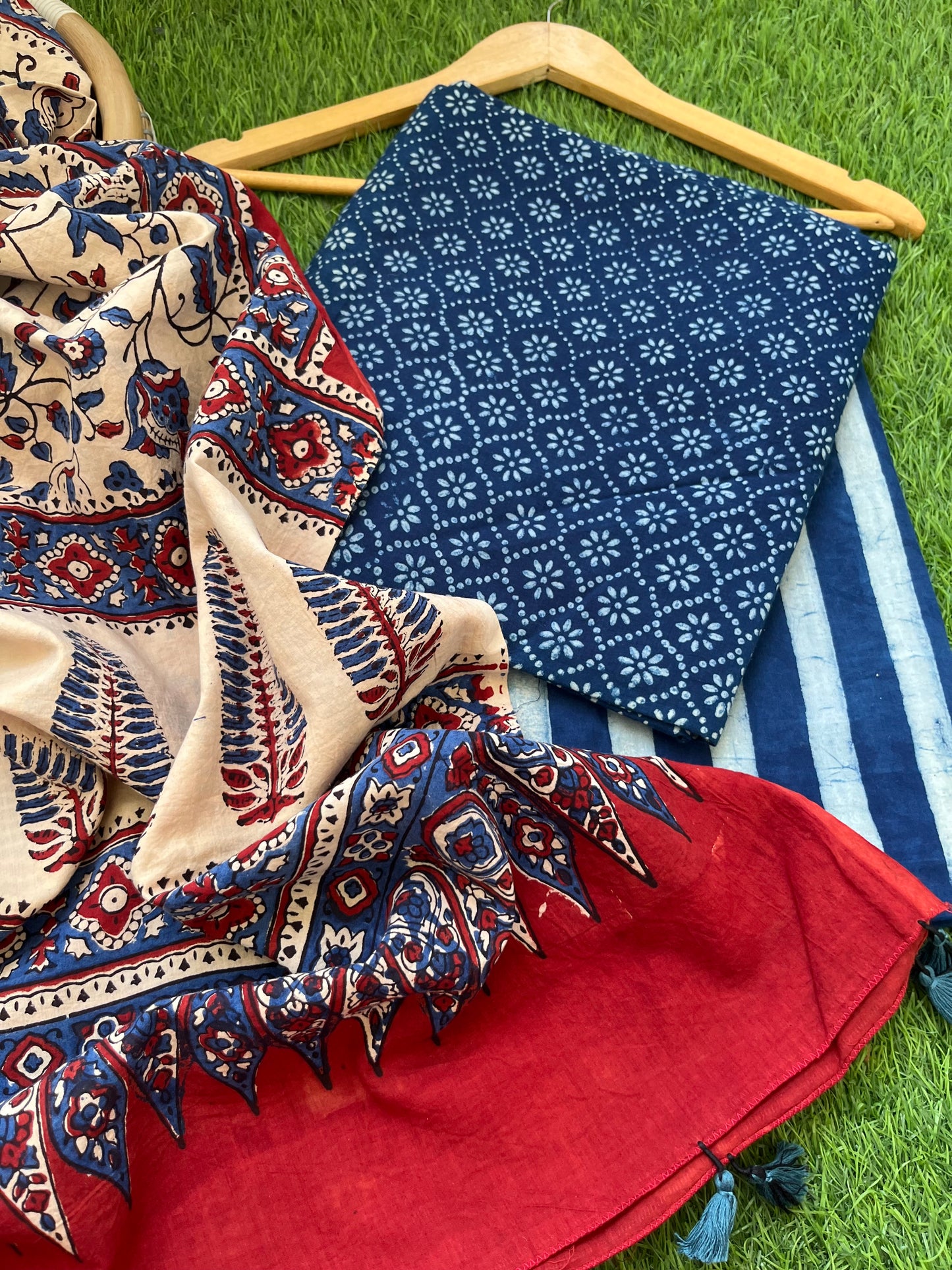 Cotton block print kurta bottom cotton ajrakh dupatta