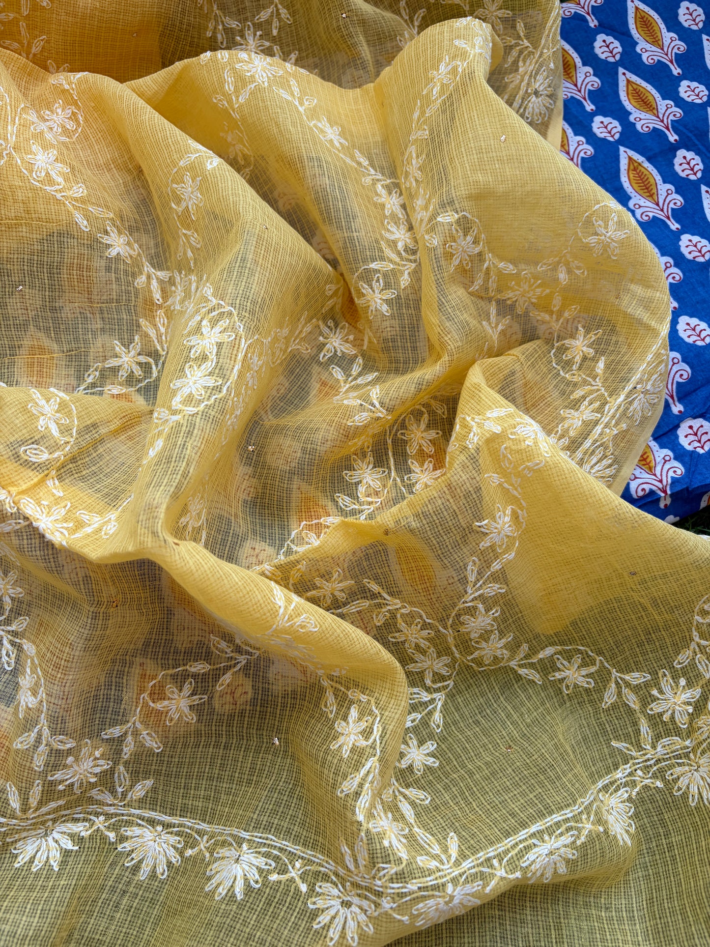 Cotton kurta Kota Doria chikankari dupatta
