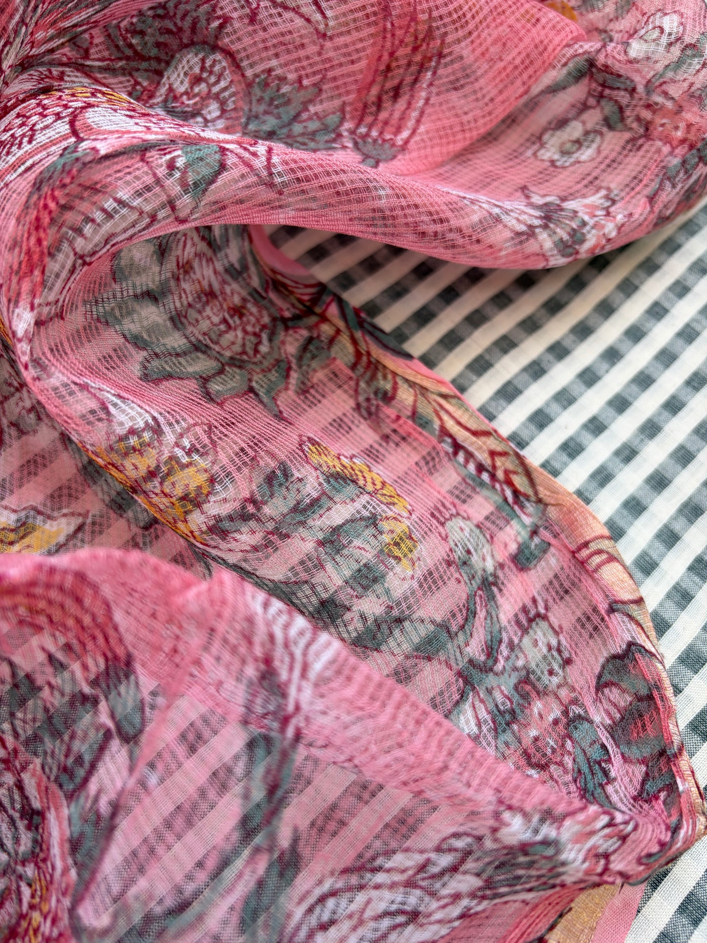 Muslin Khadi check kurta fabric kota dupatta