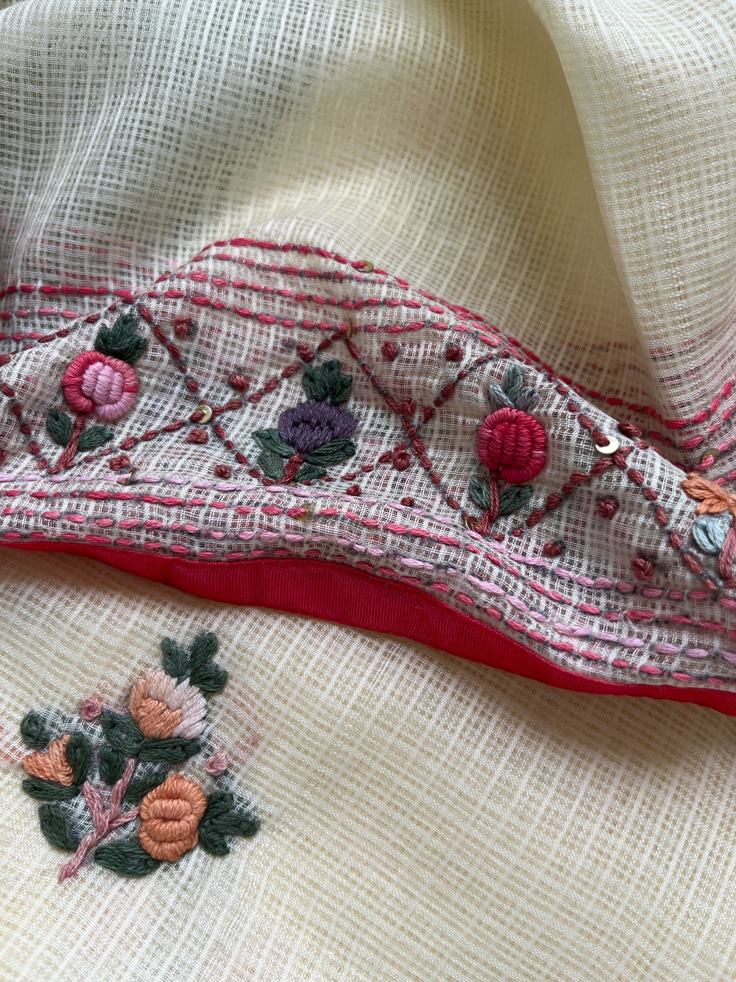 Kota hand embroidered kurta dupatta and plain bottom fabric