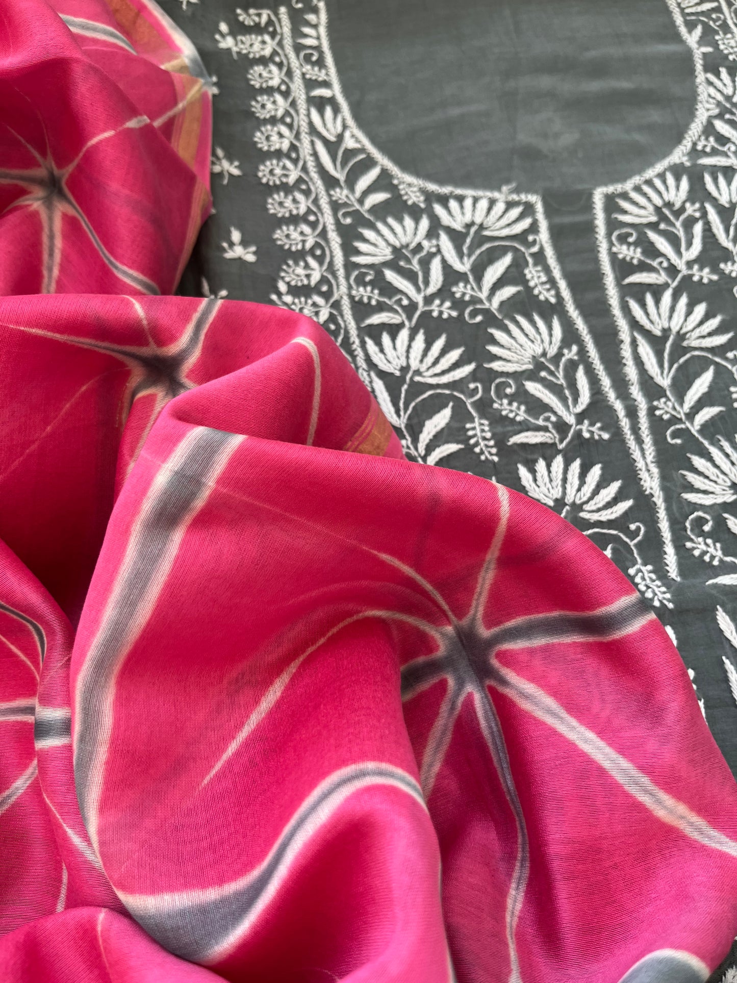 Chanderi Chikankari Kurta clamp dye Dupatta