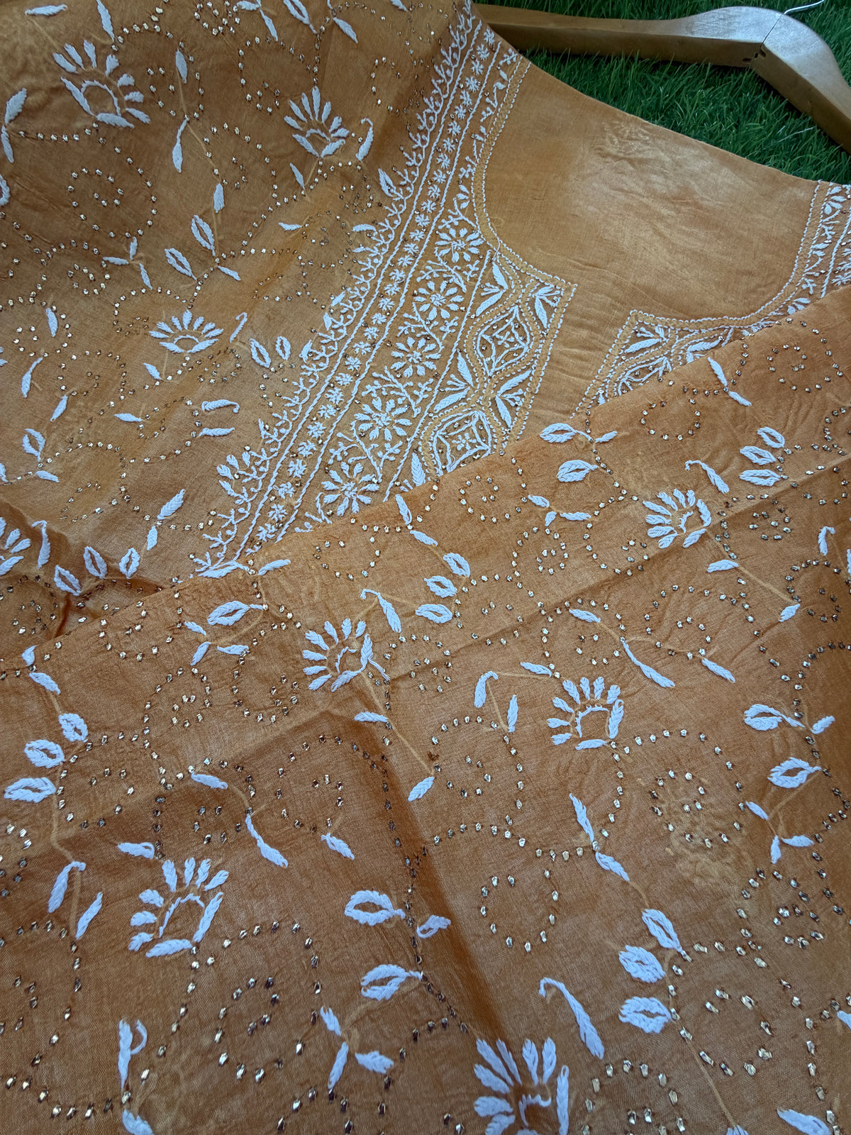 Tussar Silk Chikankari mukaish work Kurta