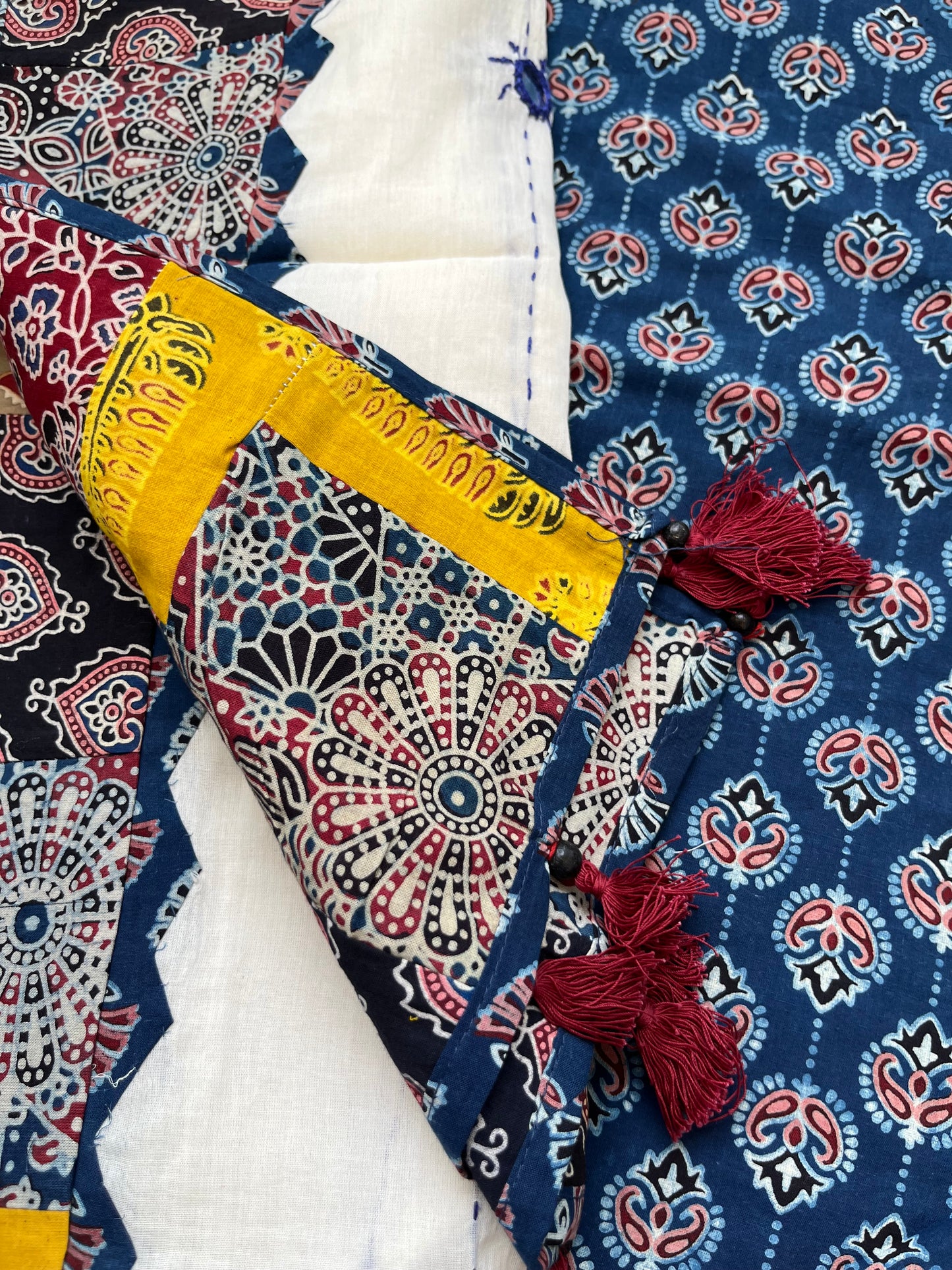 Cotton ajrakh kurta applique Mirror work dupatta set