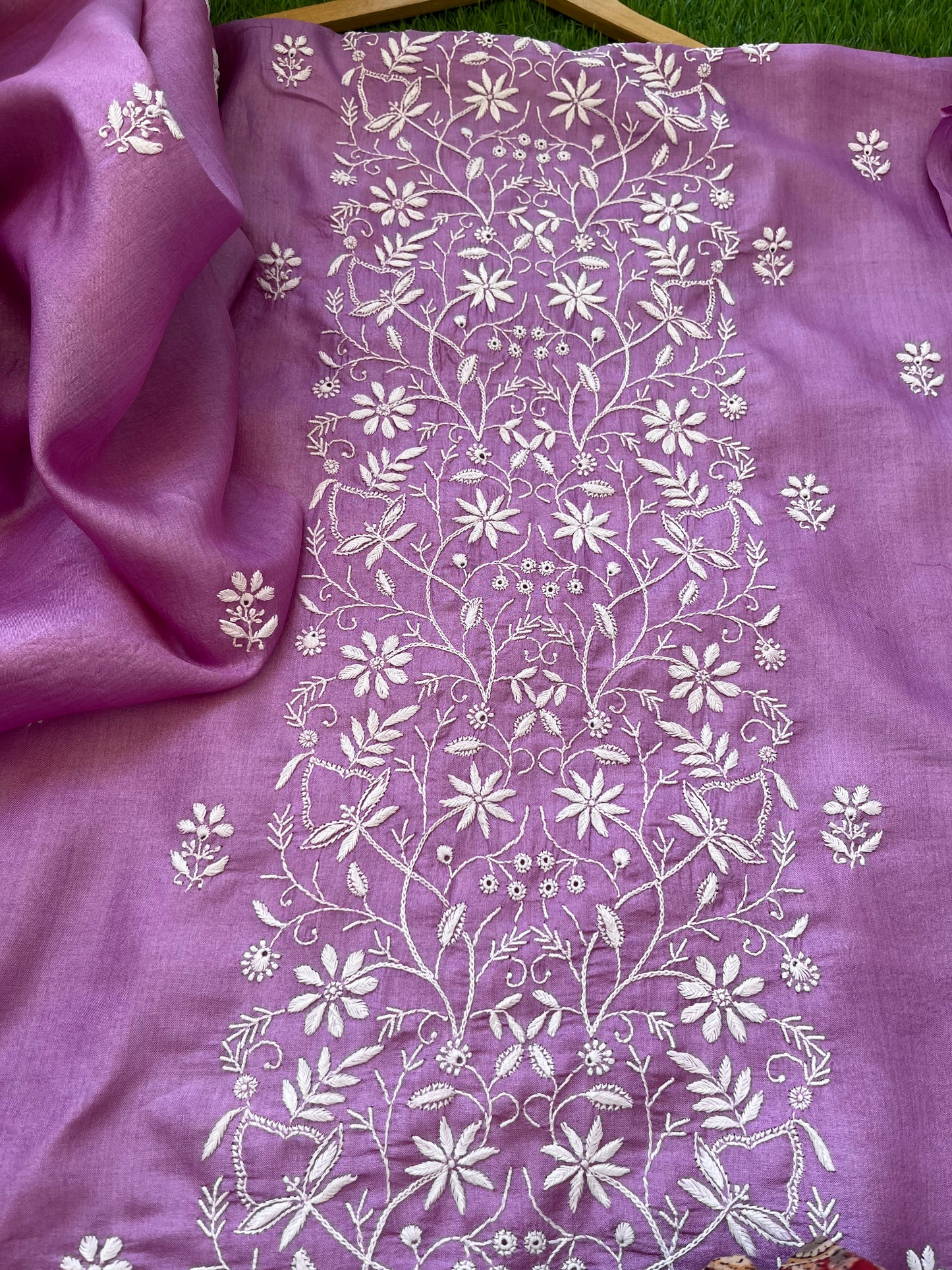 Tussar Silk Chikankari kurta Dupatta