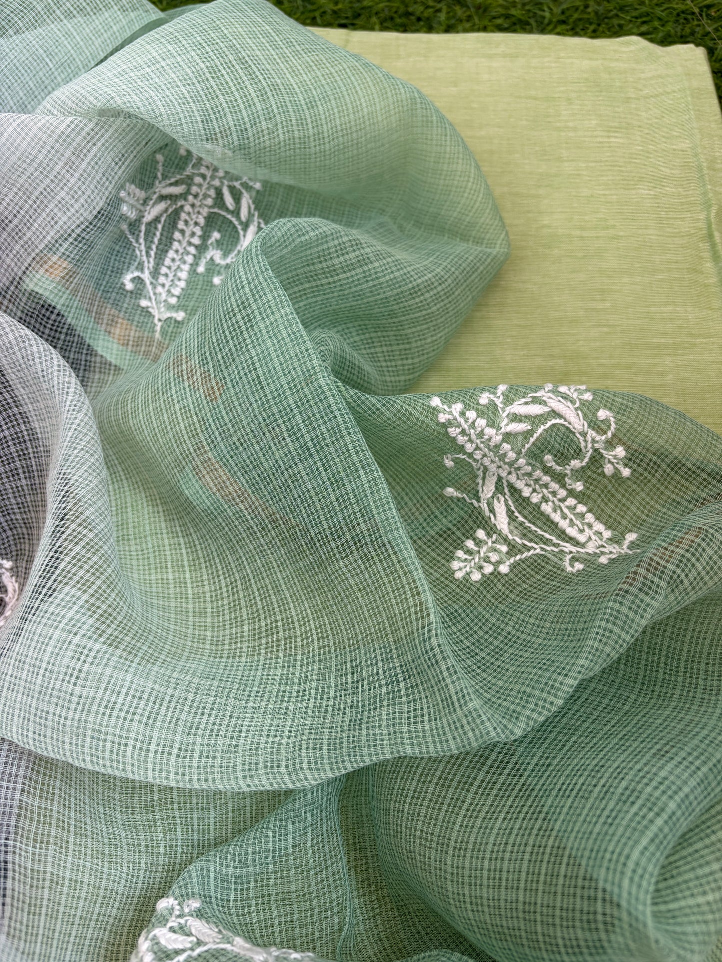 Mangalgiri kurta bottom Kota Doria chikankari dupatta