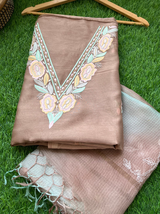 Hand embroidered chanderi kurta kota silk chikan work dupatta