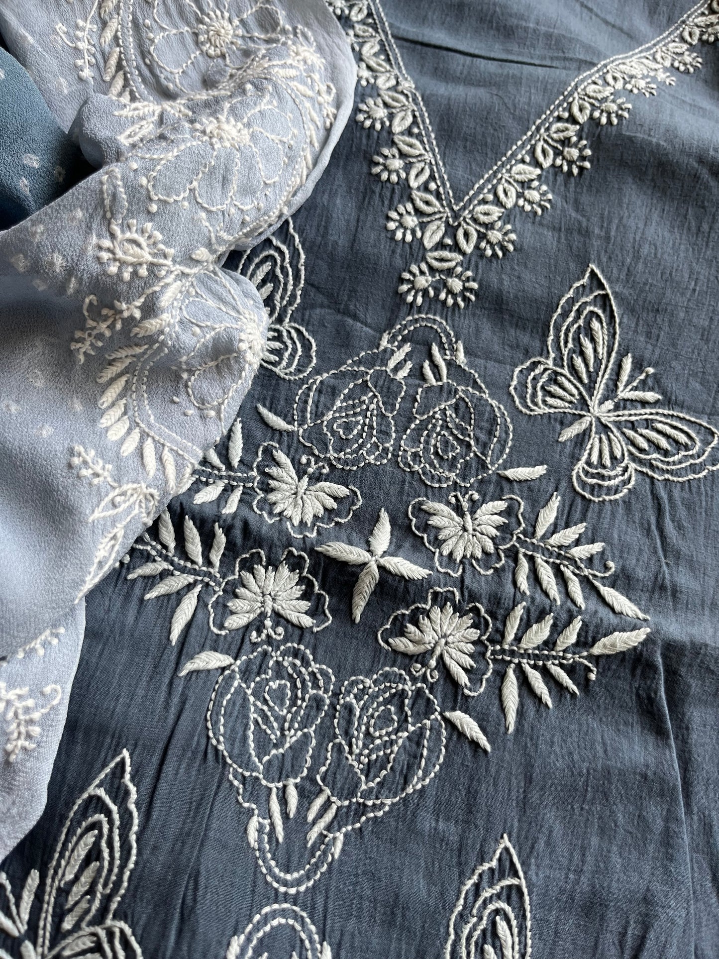 Chanderi Chikankari kurta with tussar dupatta