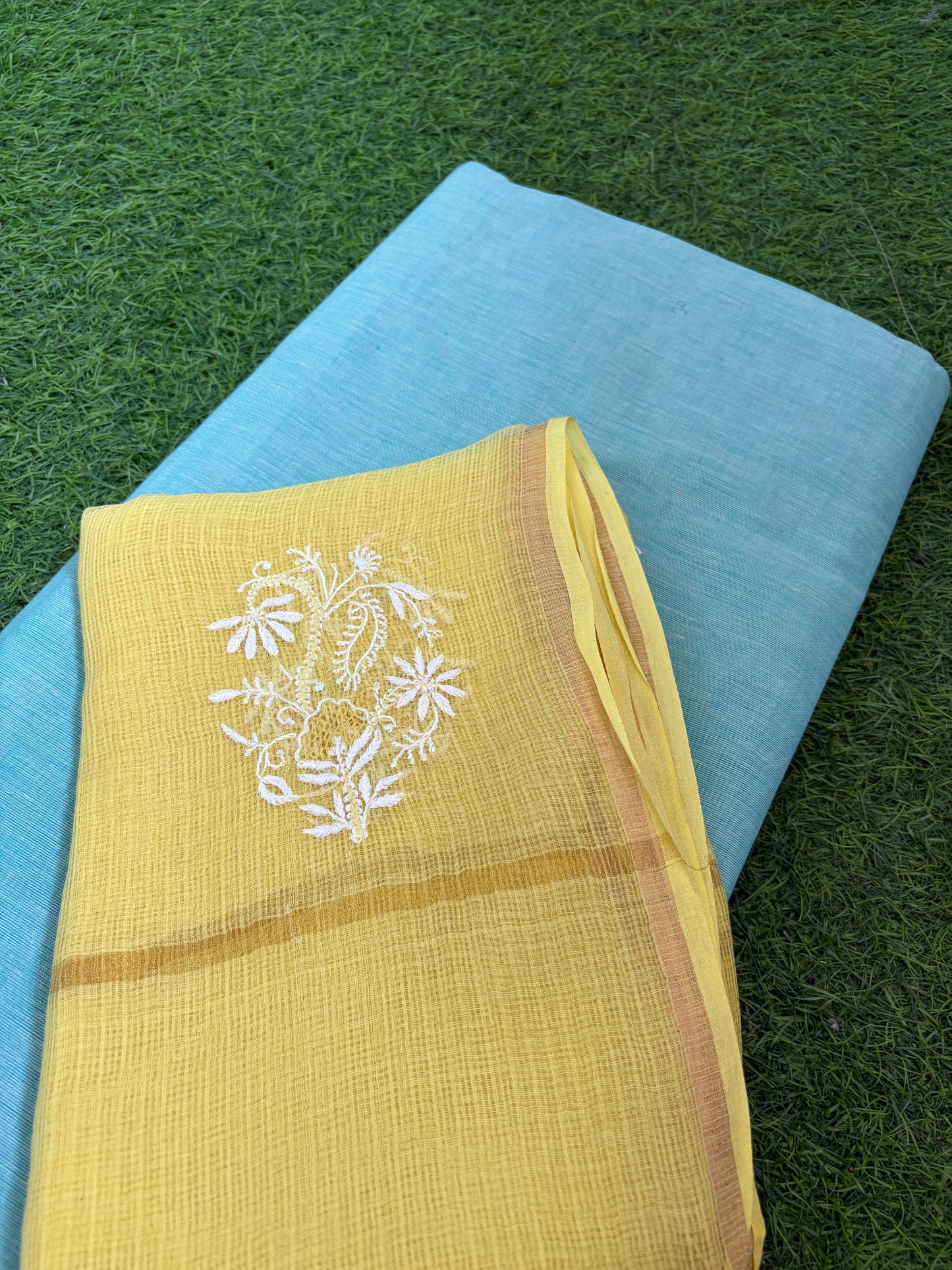 Mangalgiri kurta bottom Kota Doria chikankari dupatta