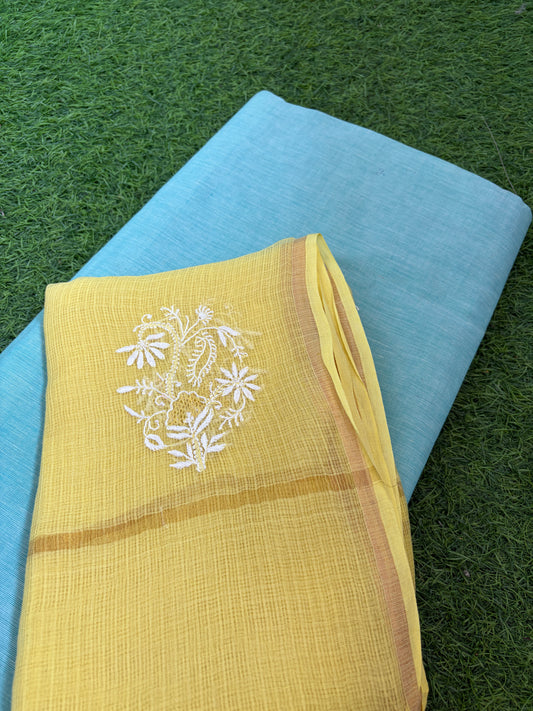 Mangalgiri kurta bottom Kota Doria chikankari dupatta