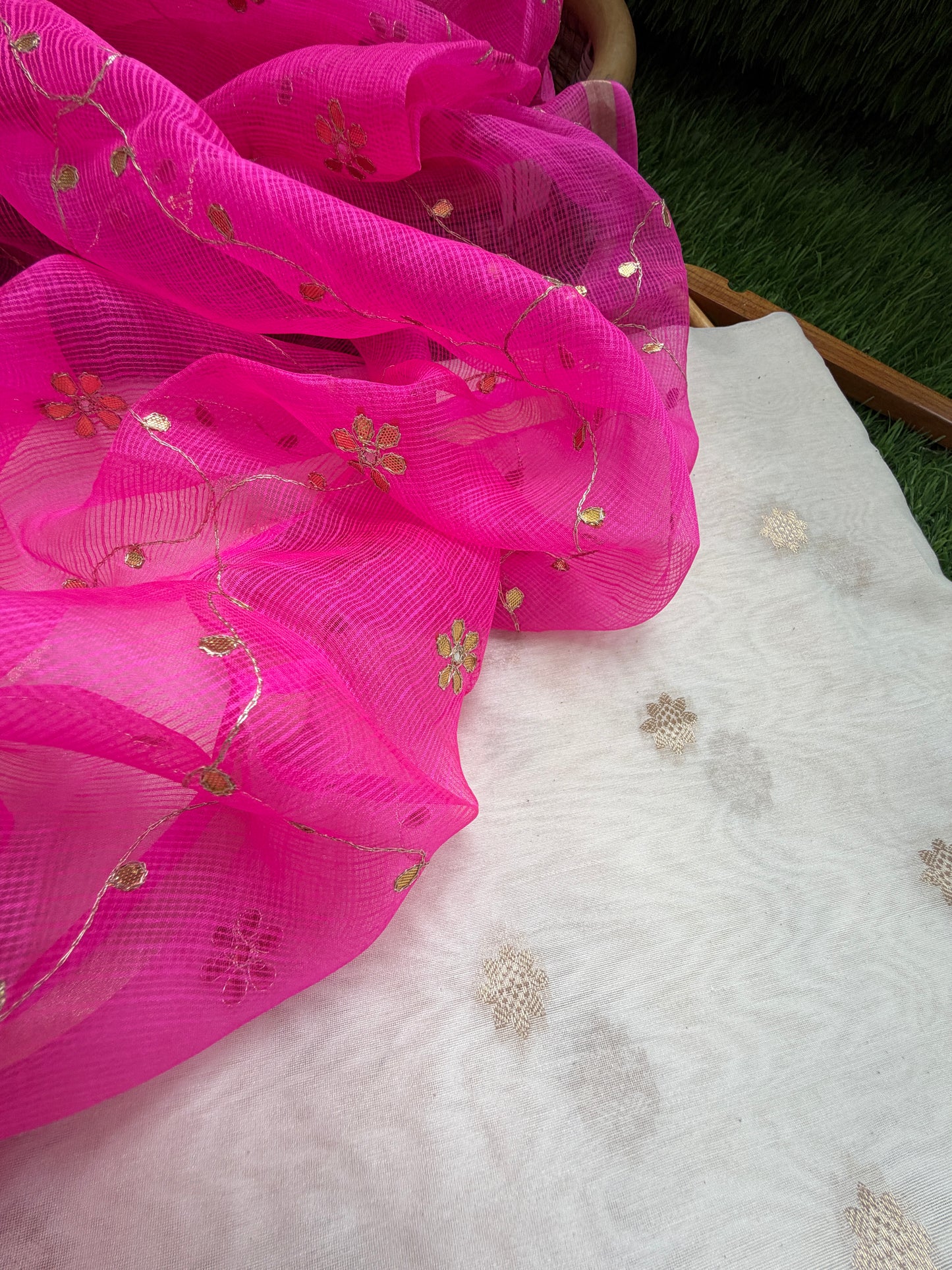 त्योहार :kota silk gota patti Dupatta with plain chanderi banarasi booti kurta bottom Fabric