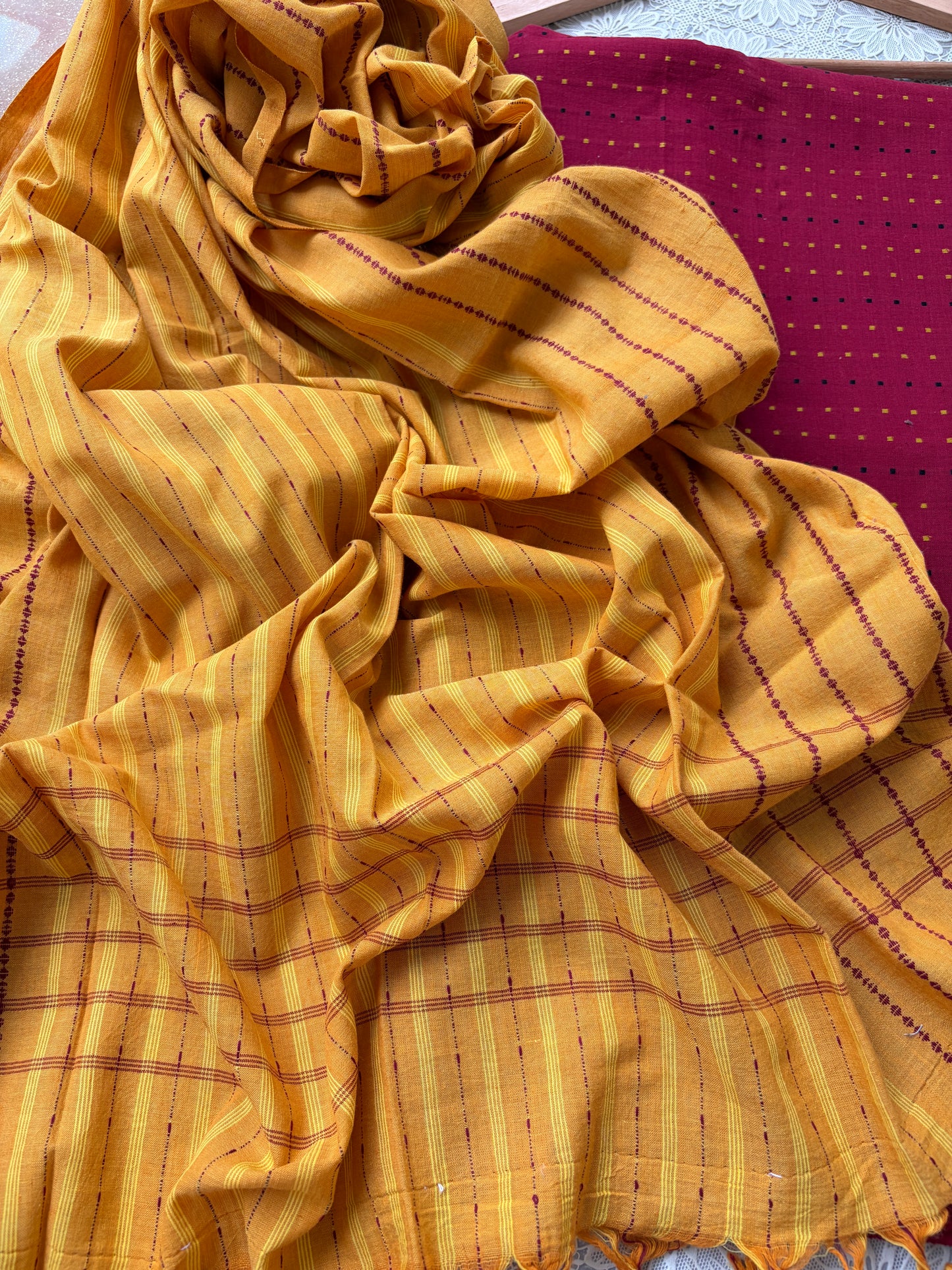 Mangalgiri Cotton 3 pc set - kurta bottom Dupatta