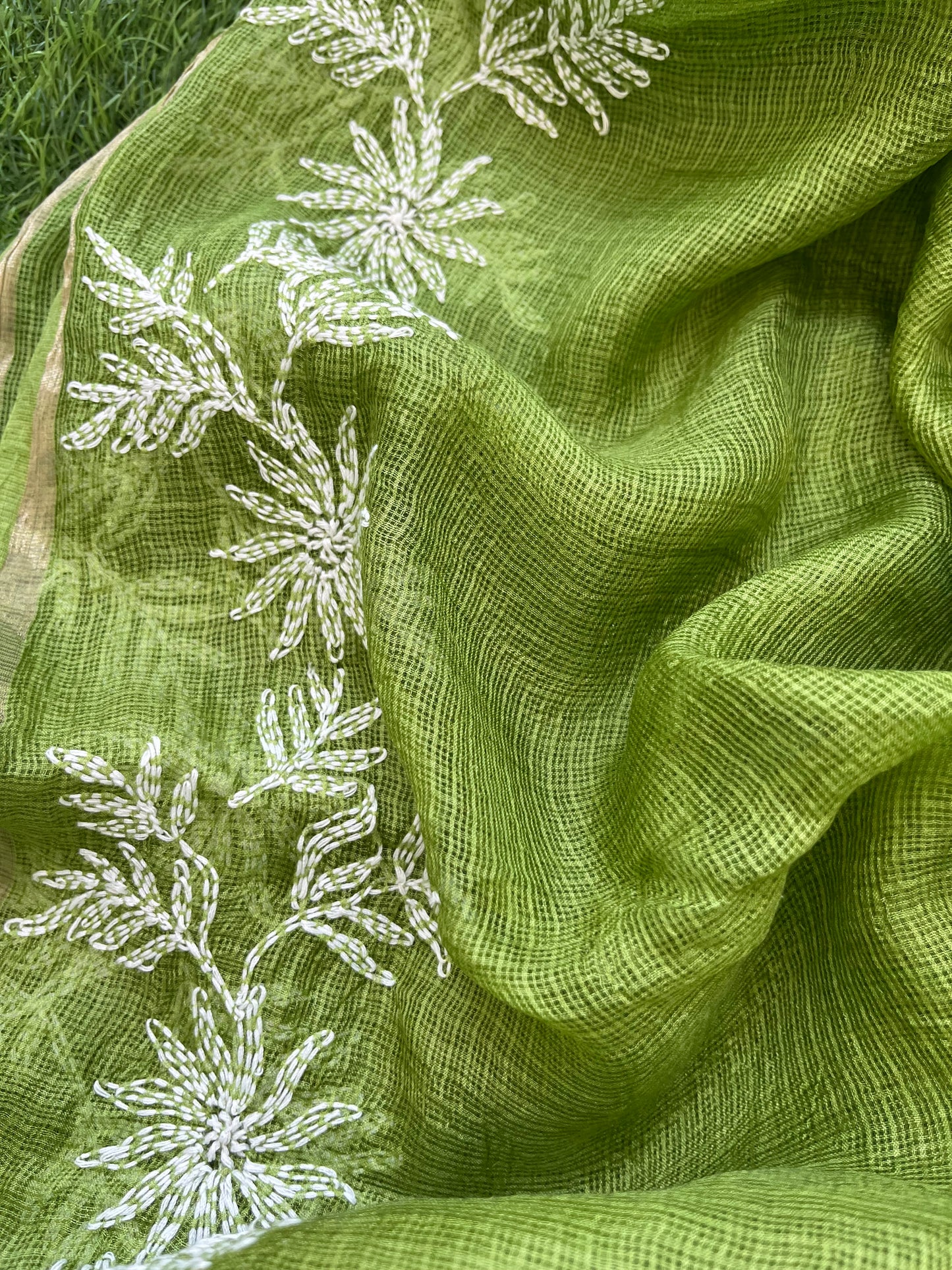 Kota silk chikankari Dupatta Mangalgiri cotton kurta bottom fabric