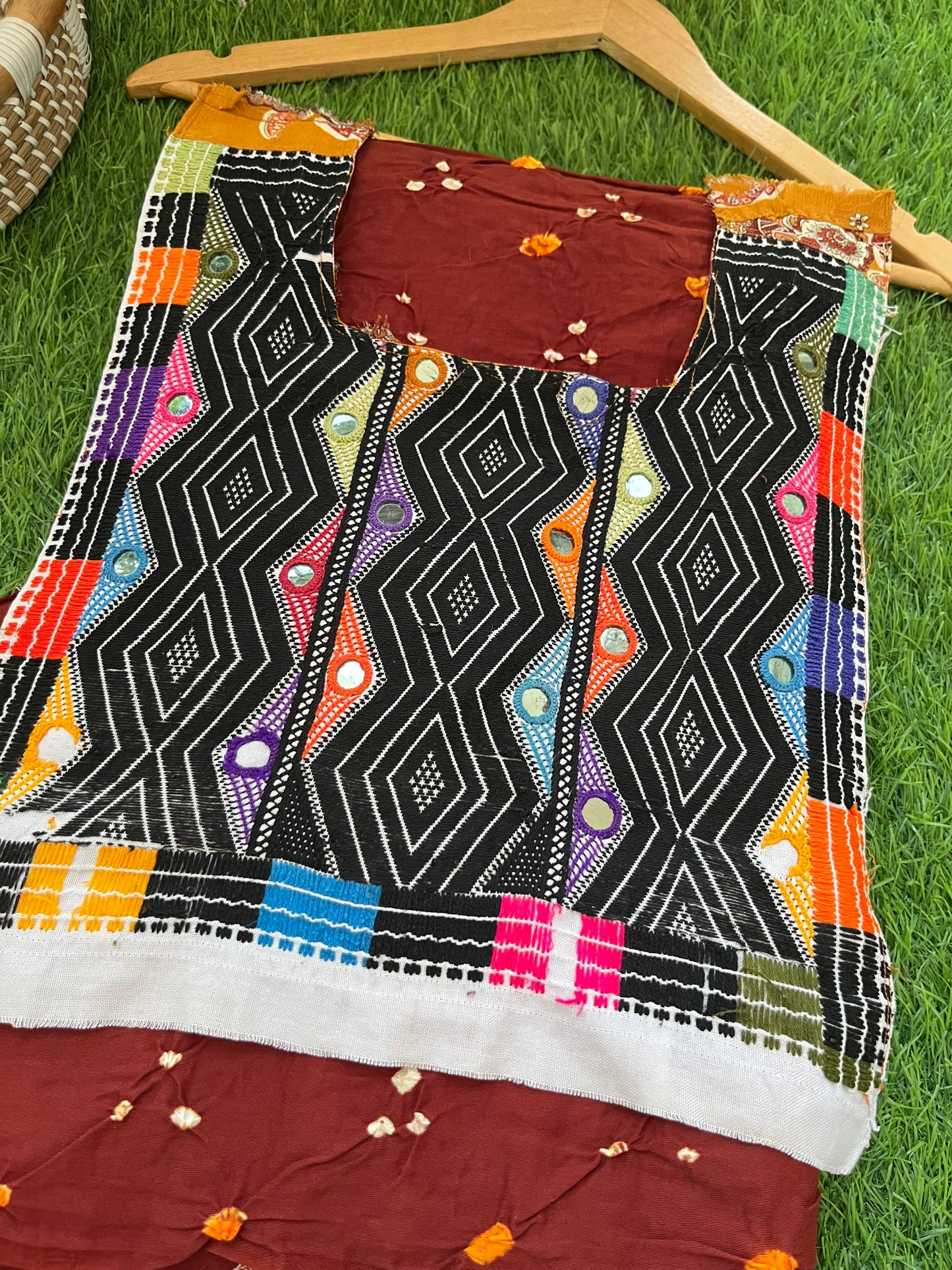 Mirror work patch with bandhani suit fabric
