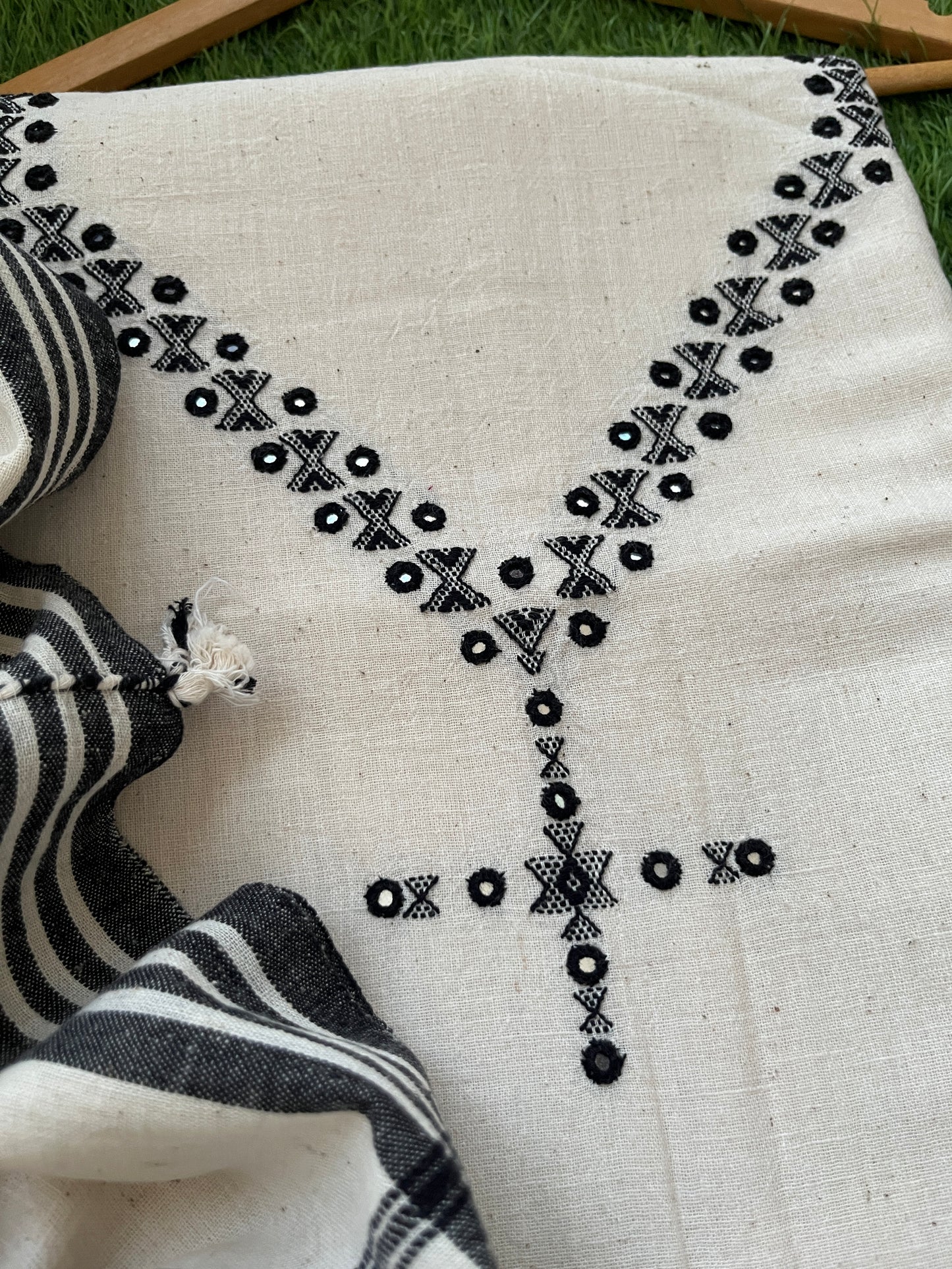 Handwoven organic kala Cotton kurta bottom dupatta
