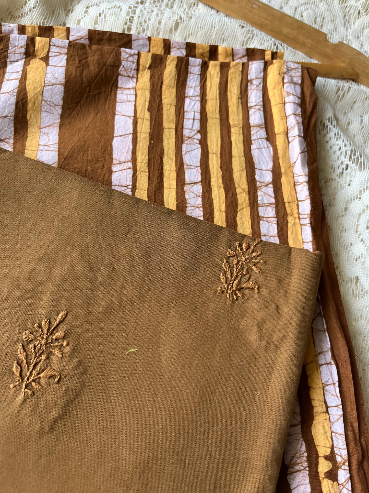 Cotton chikankari Bottom with a baatik kurta fabric