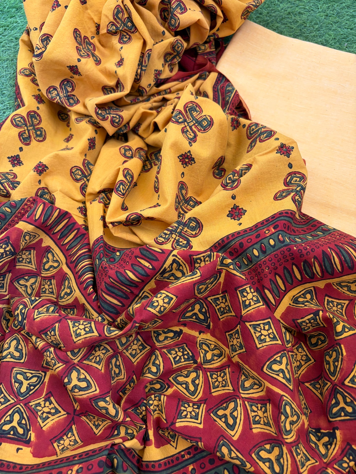 Khadi kurta Bottom and ajrakh dupatta