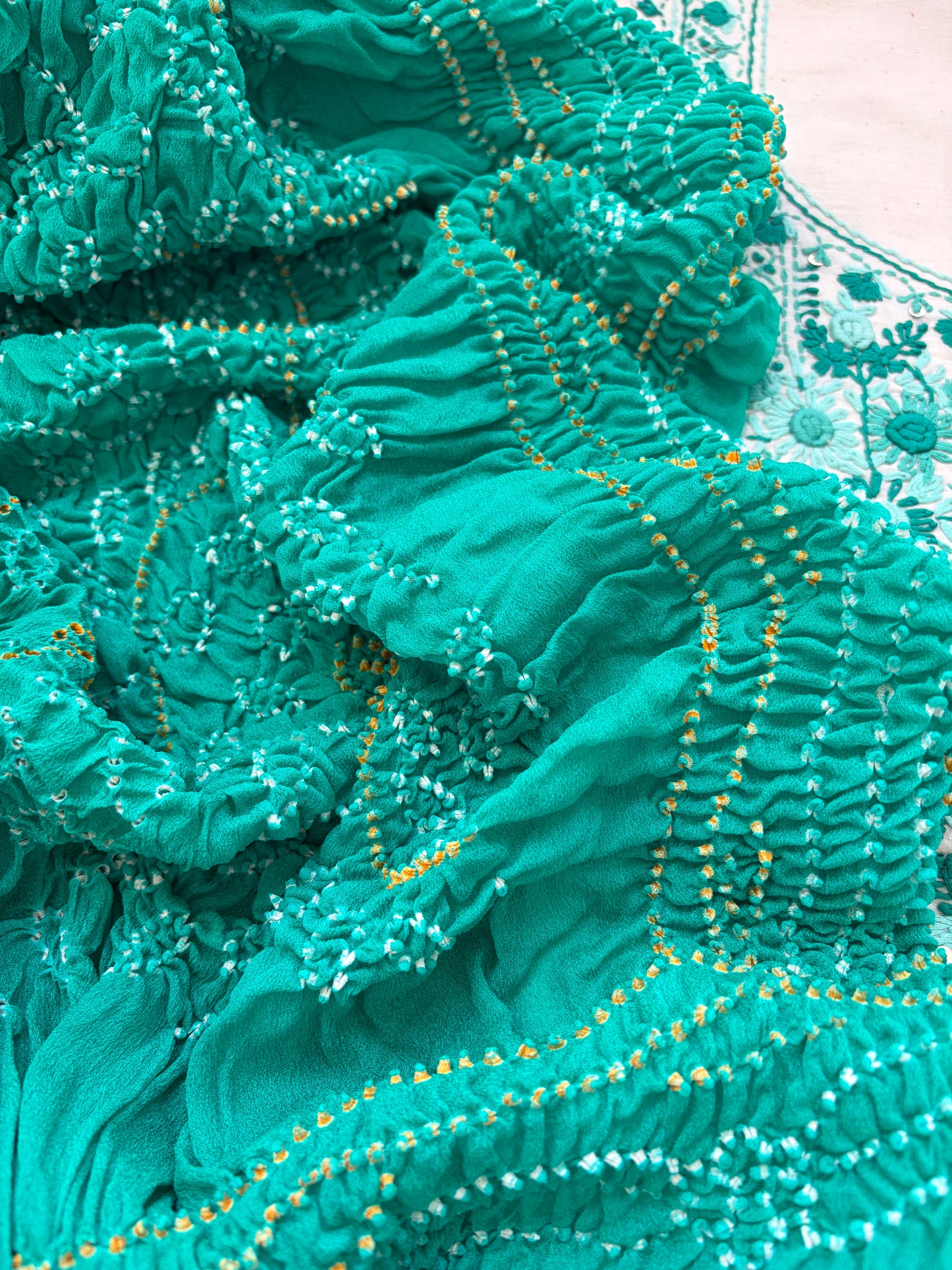 Handwoven Cotton knot work embroidered kurta fabric bandhani Dupatta