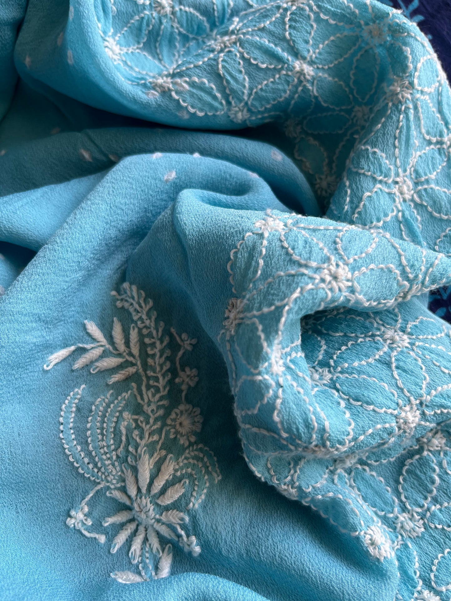 Cotton kurta bottom pure georgette chikankari bandhani dupatta