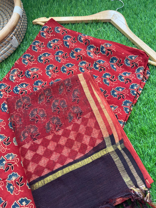 Ajrakh cotton Kurta and kota doria dupatta