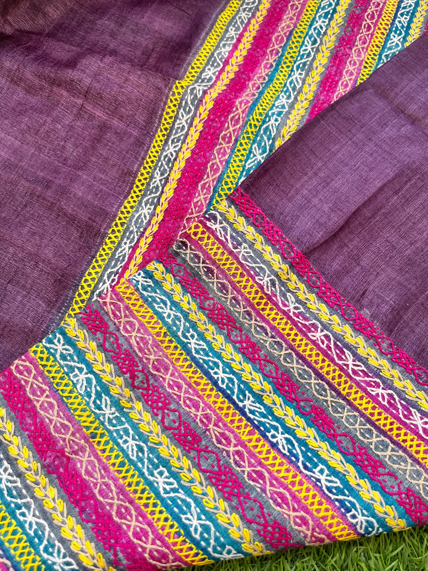 Silk Kantha work kurta fabric