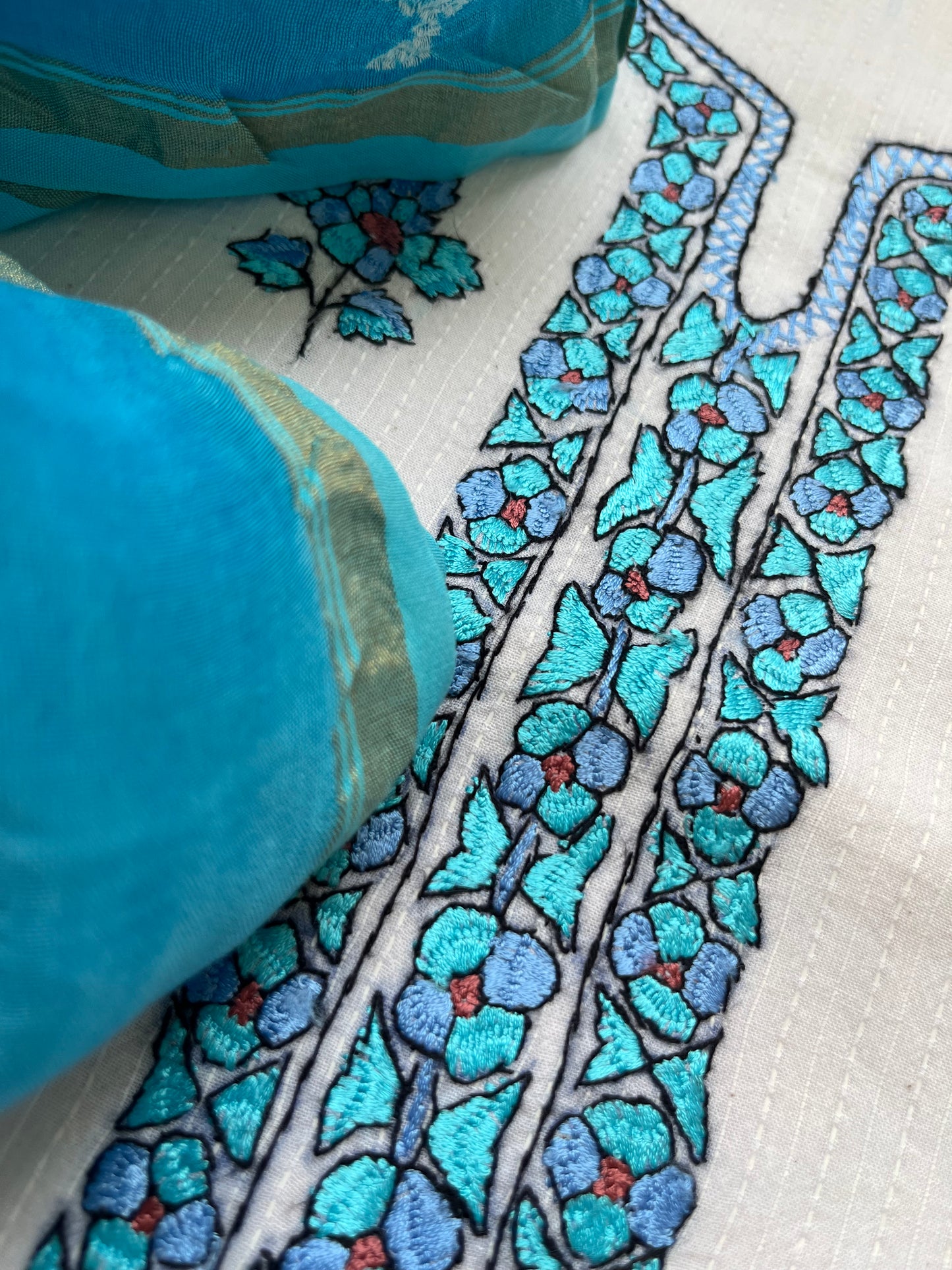 Cotton kashmiri work kurta bandhani Dupatta