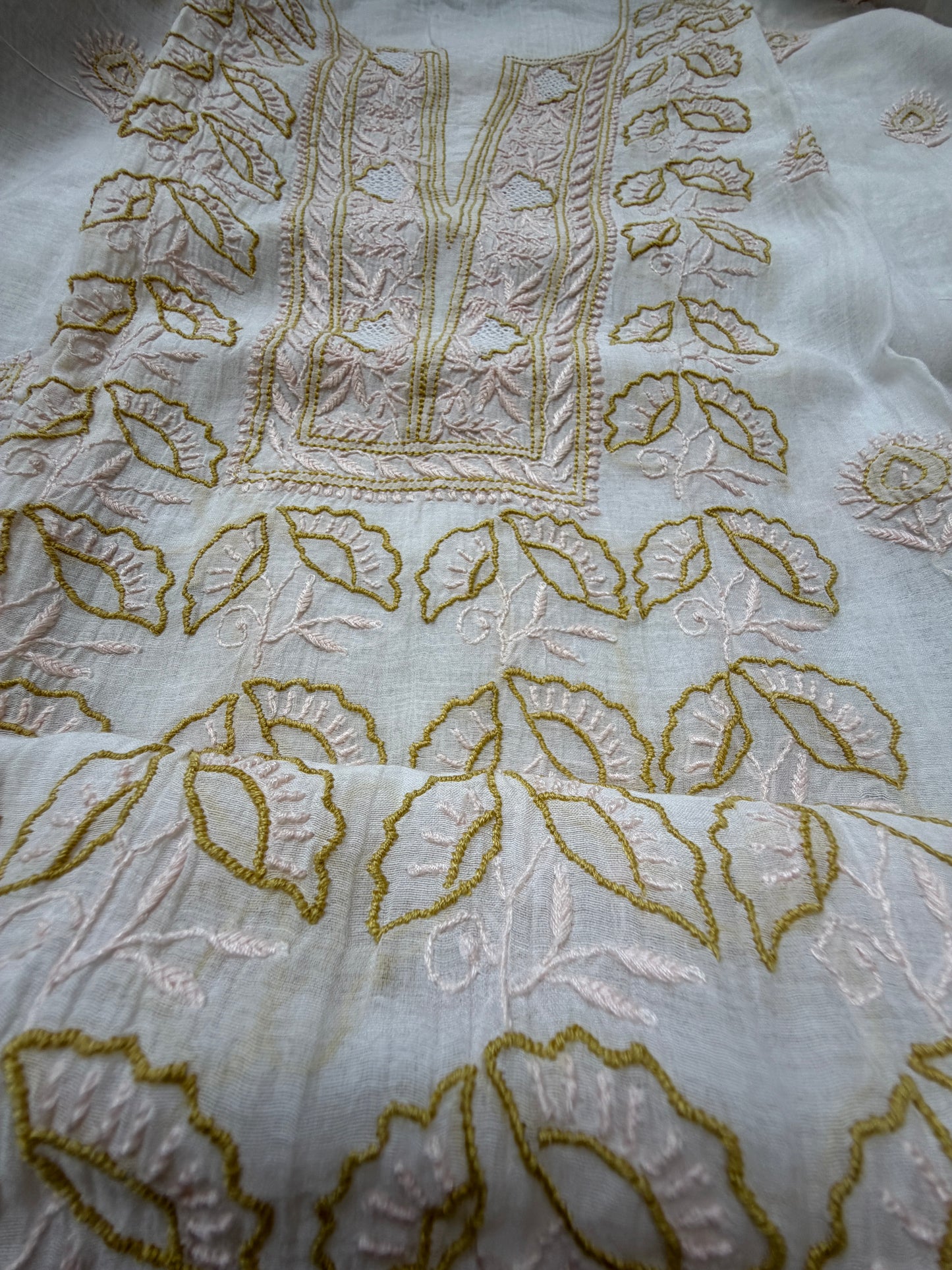 Semi stitched Chanderi Chikankari Kurta Dupatta