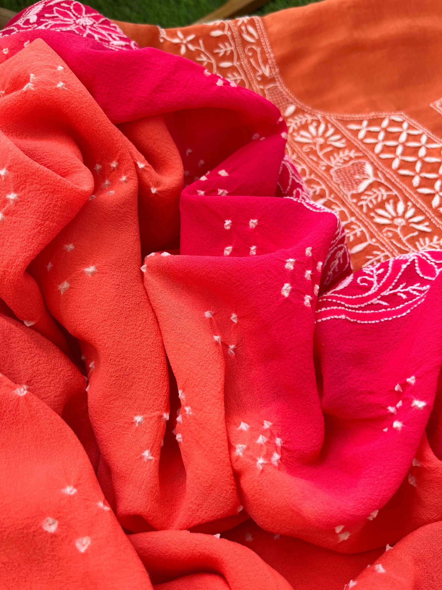 Chanderi Chikankari kurta with georgette dupatta