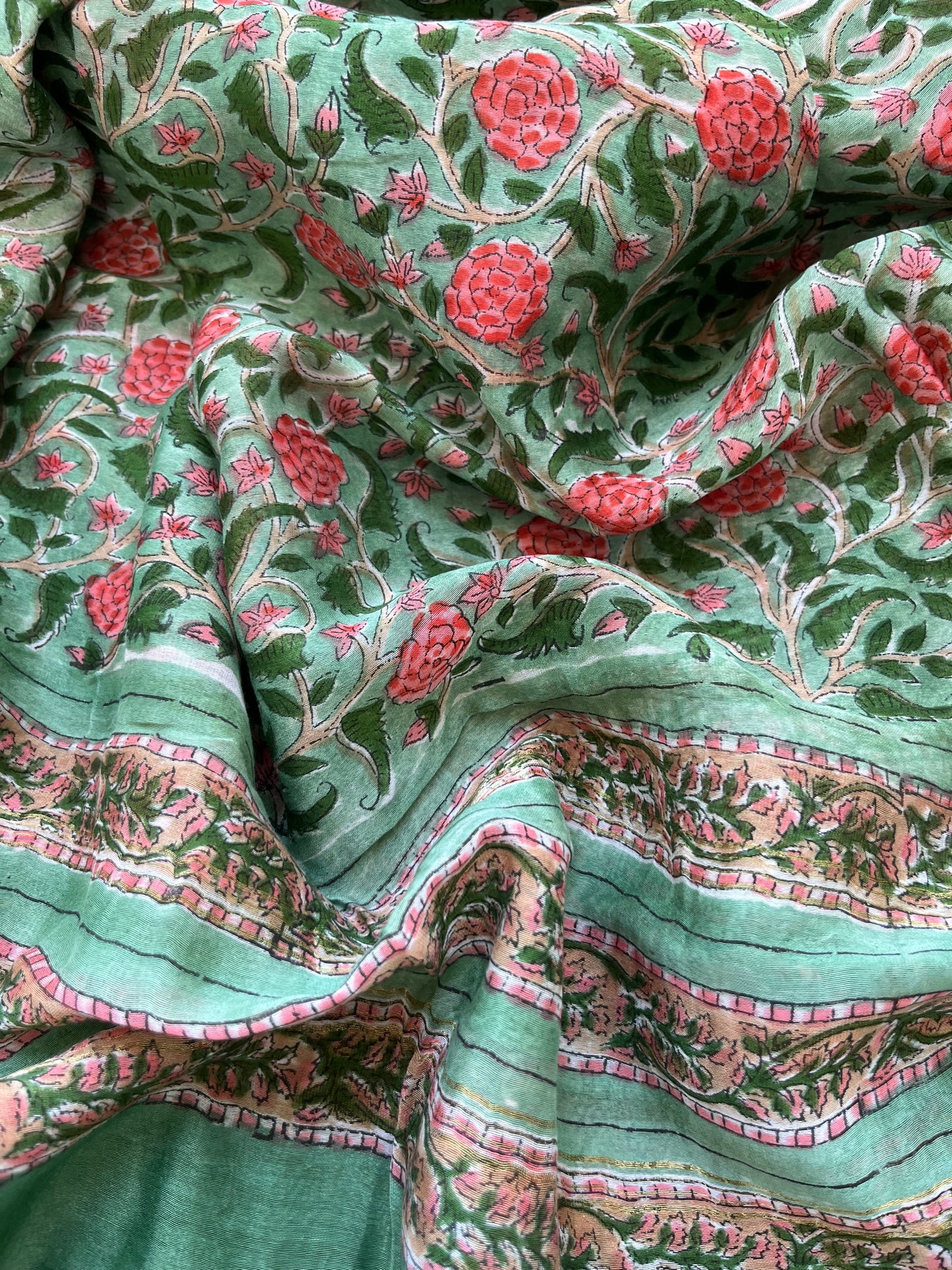Chanderi block print dupatta ikkat kurta