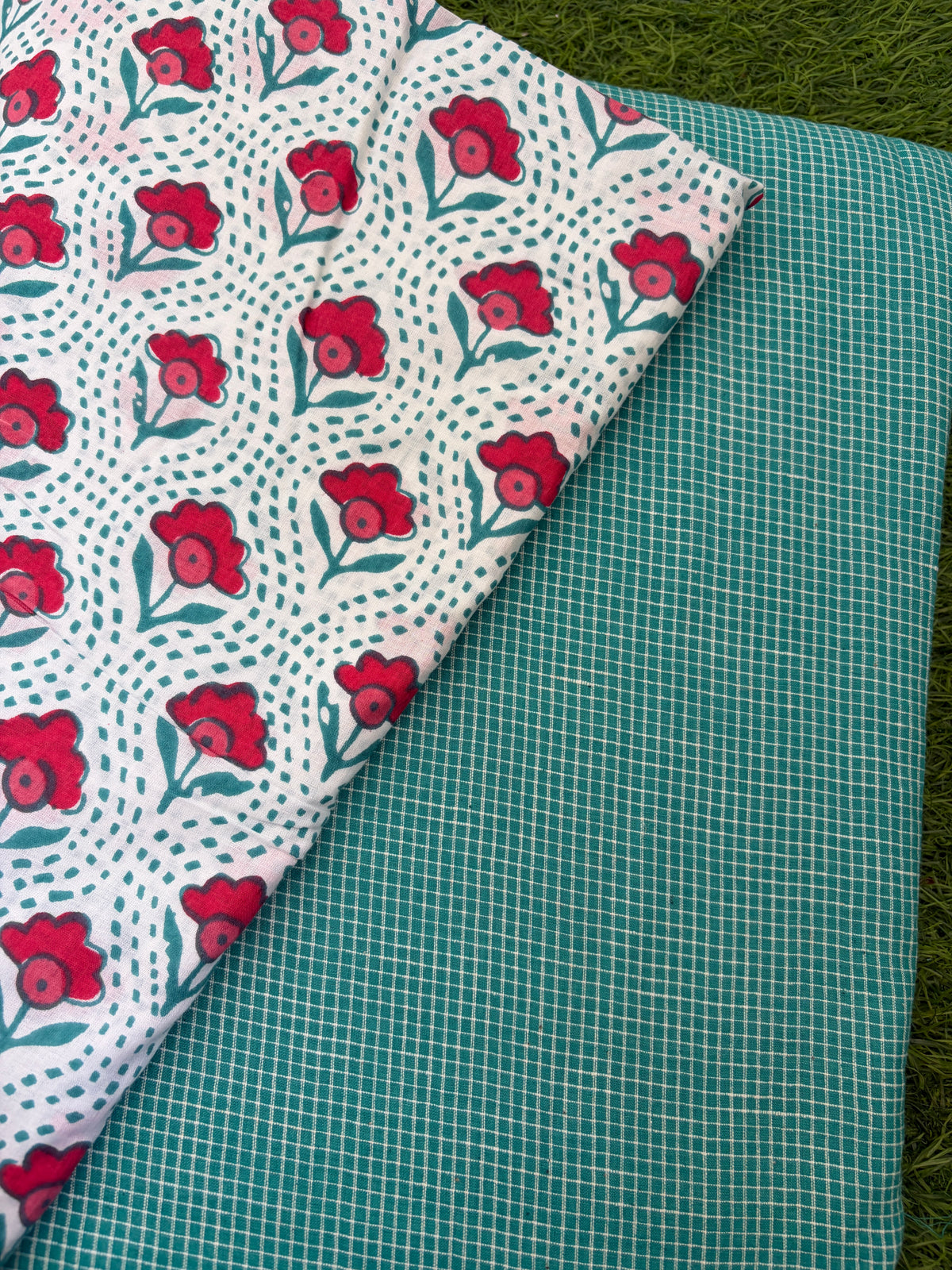 Cotton block print khadi checks kurta Bottom