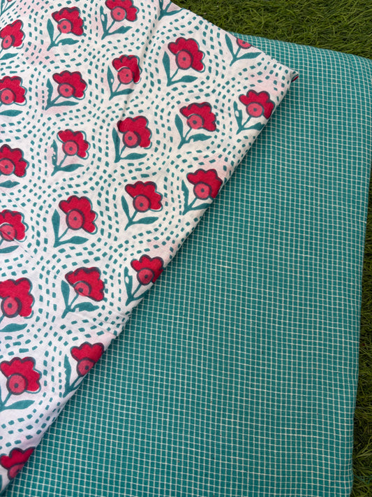 Cotton block print khadi checks kurta Bottom