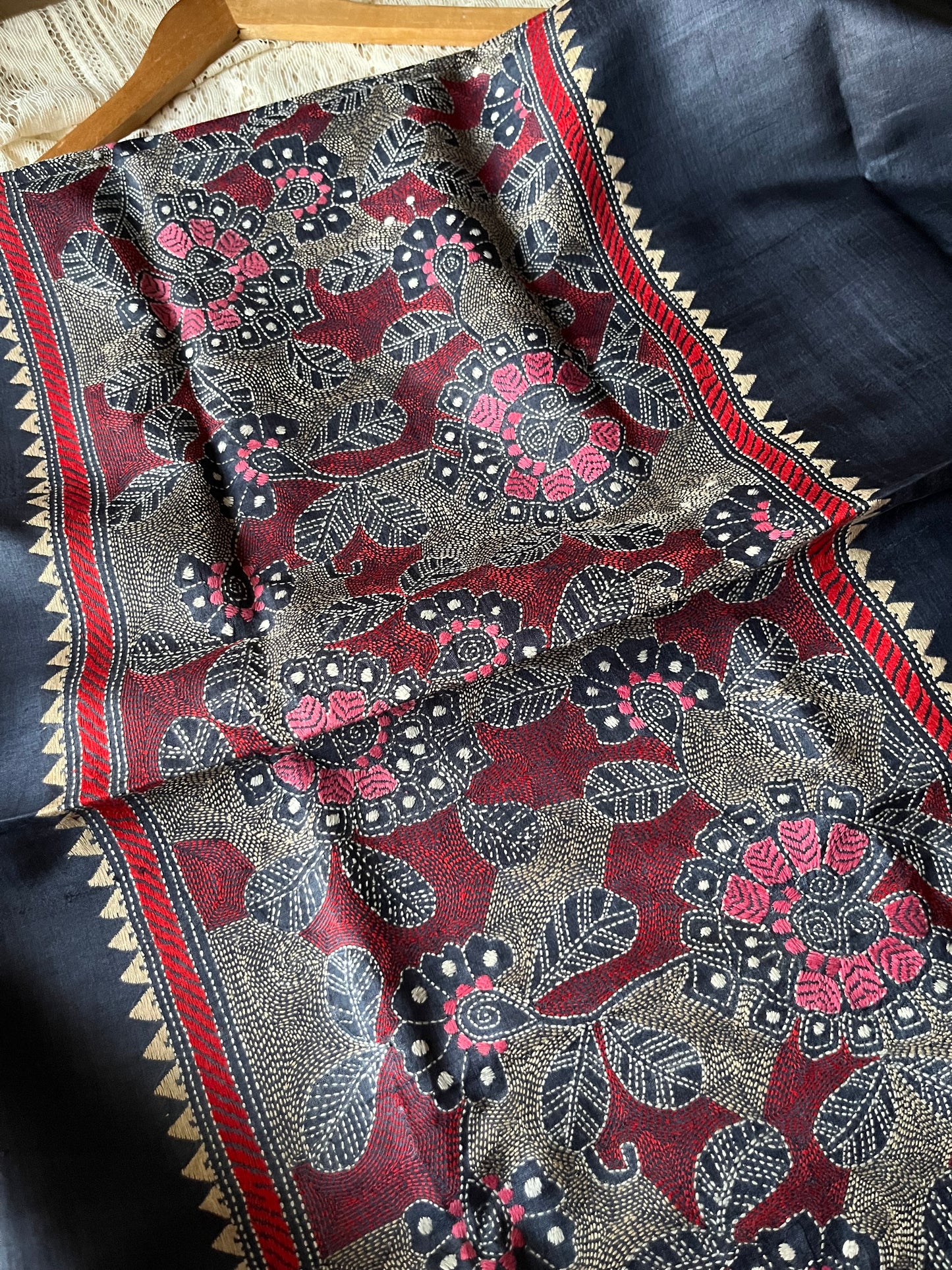 Silk Kantha work kurta fabric